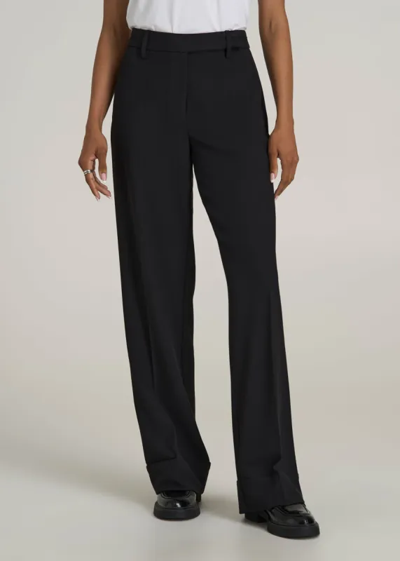Wide-Leg Cuffed Pants for Tall Women in Black sold by American Tall