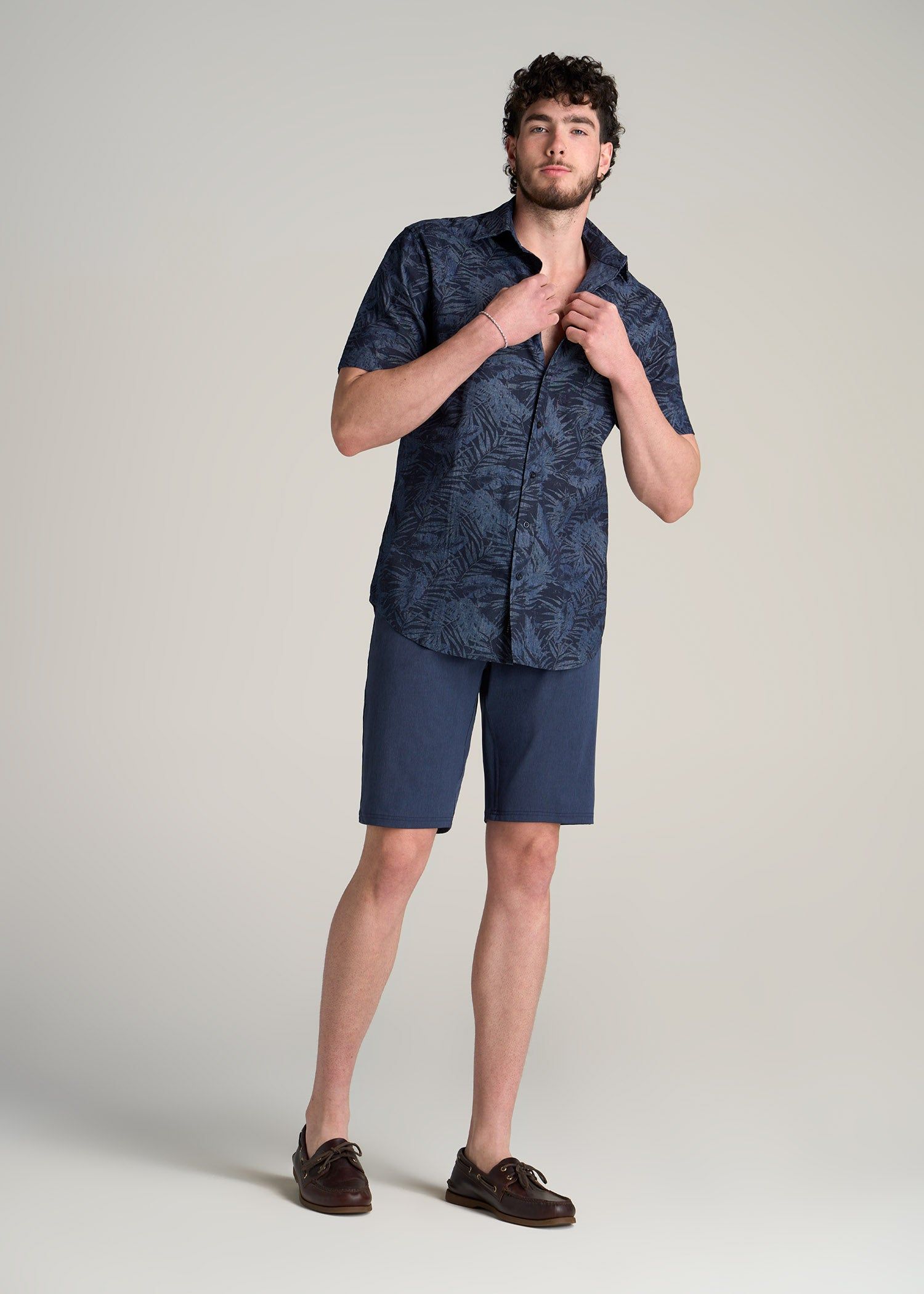 Chambray Print Short Sleeve Button-Up for Tall Men in Navy Island Print sold by American Tall product image thumbnail 4