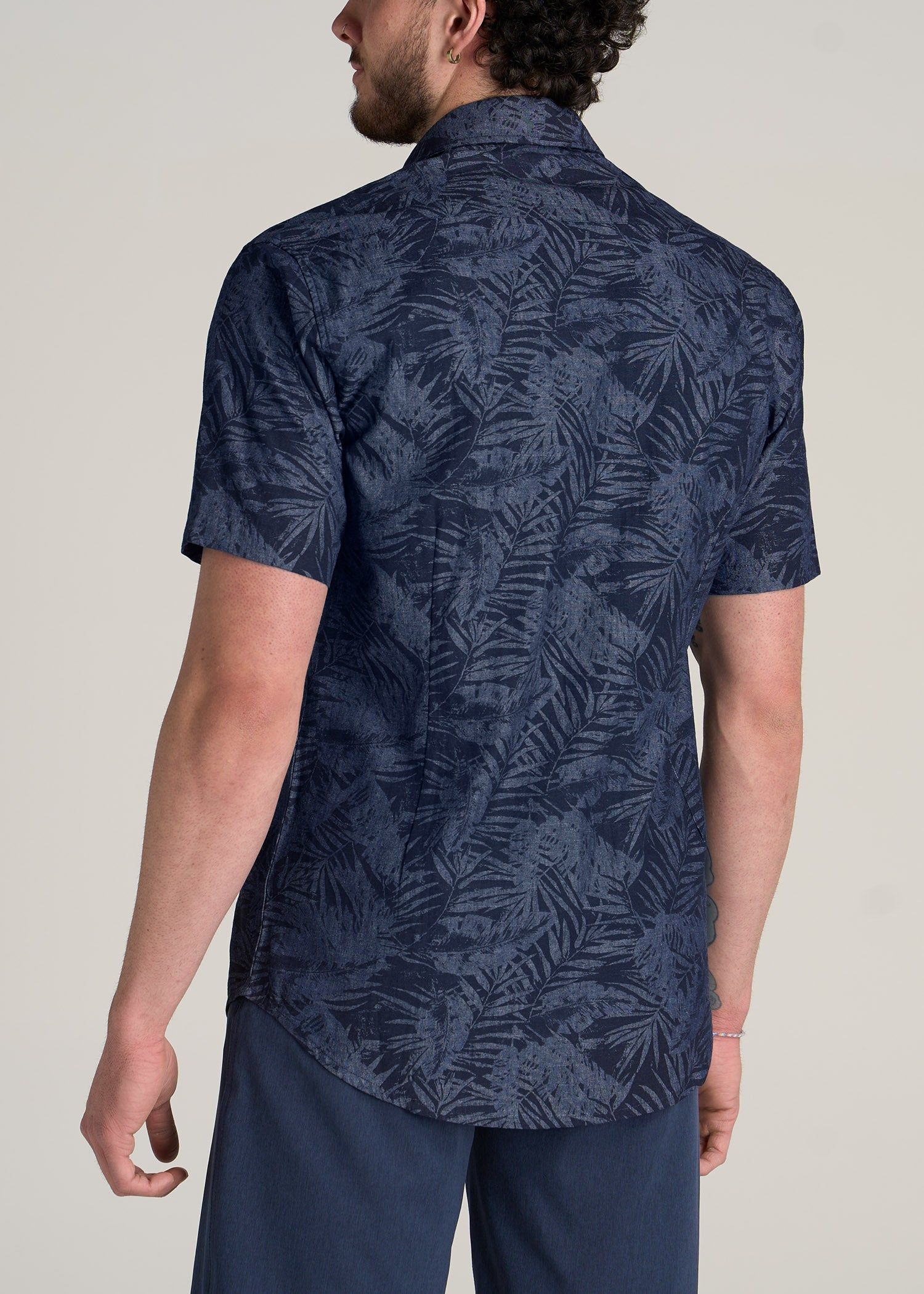 Chambray Print Short Sleeve Button-Up for Tall Men in Navy Island Print sold by American Tall product image thumbnail 5