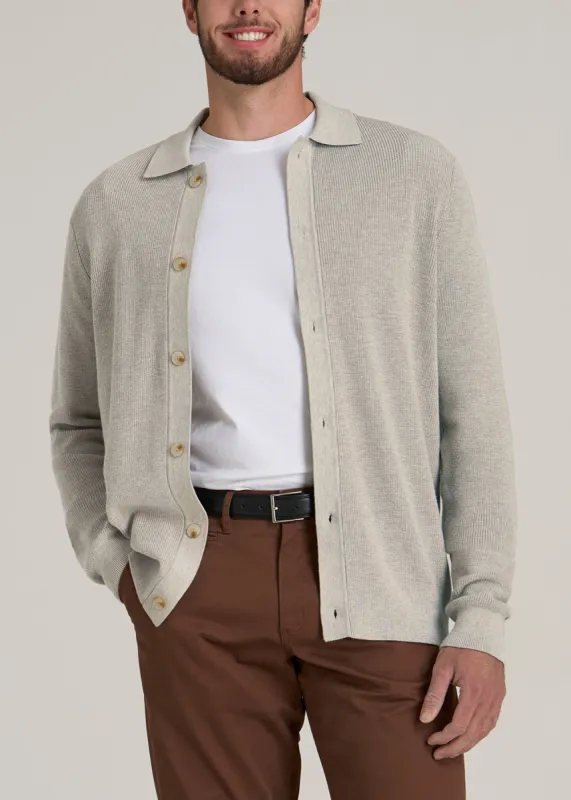 Sweater Polo Cardigan for Tall Men in Cream Beige sold by American Tall