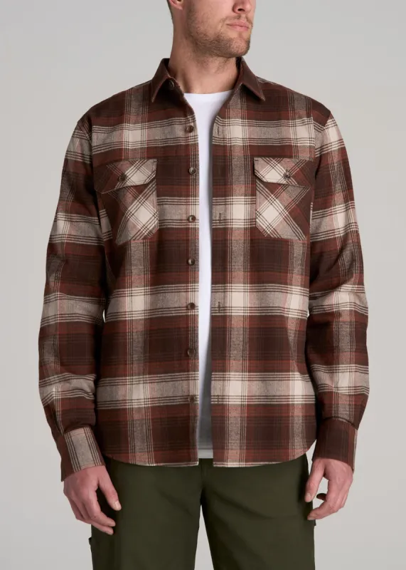 LJ&S Rugged Plaid Shirt Men's in Dark Brown and Beige Plaid sold by American Tall