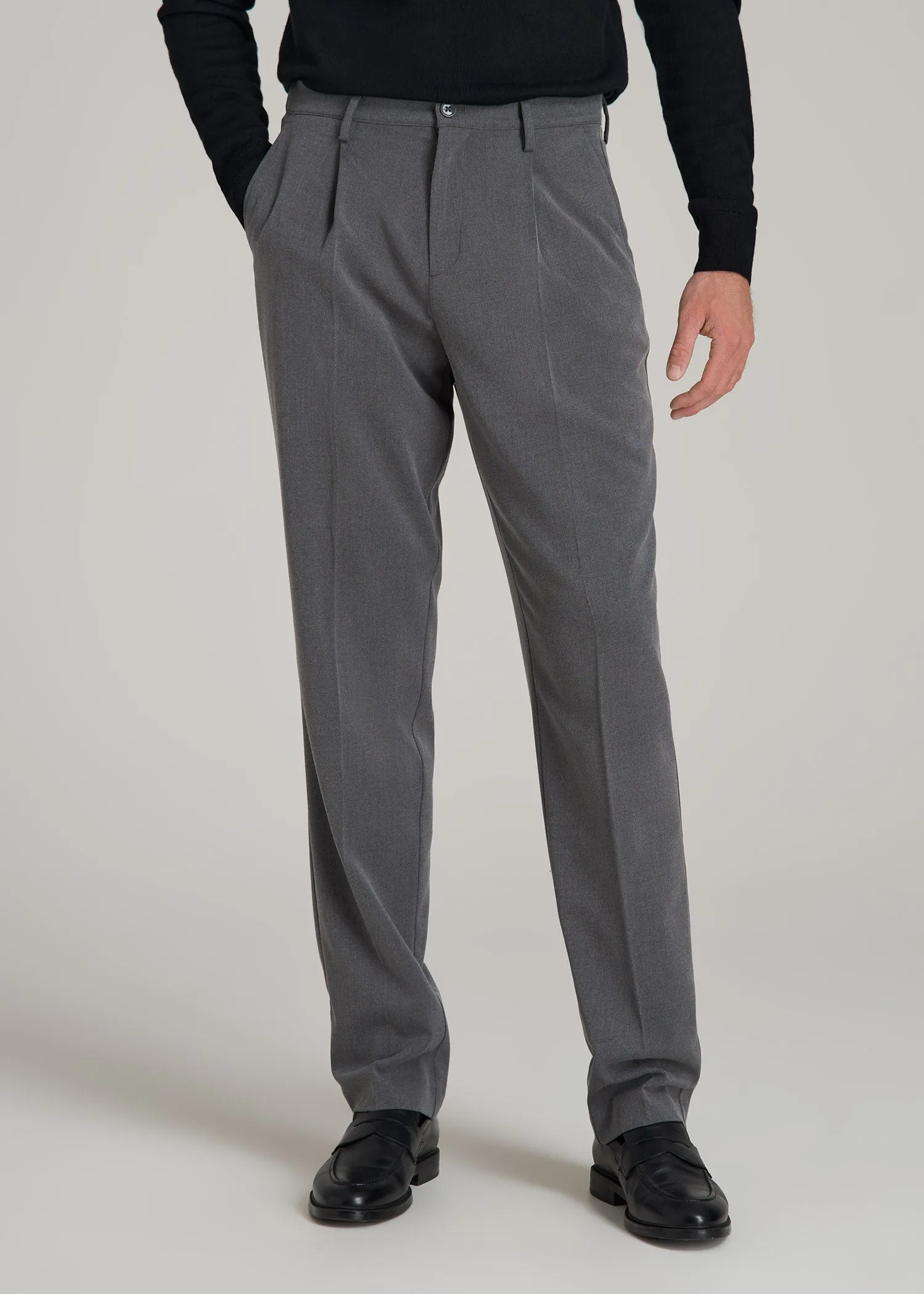 Tall Men's Relaxed Pleated Trouser in Charcoal Mix sold by American Tall