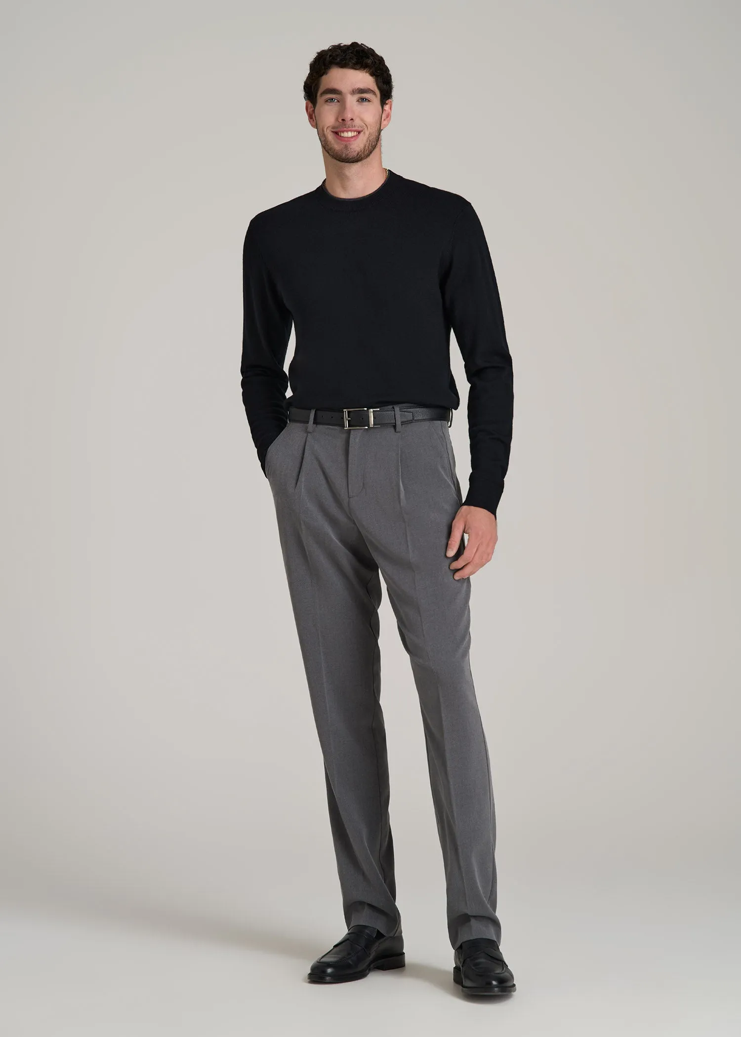Tall Men's Relaxed Pleated Trouser in Charcoal Mix sold by American Tall product image thumbnail 3