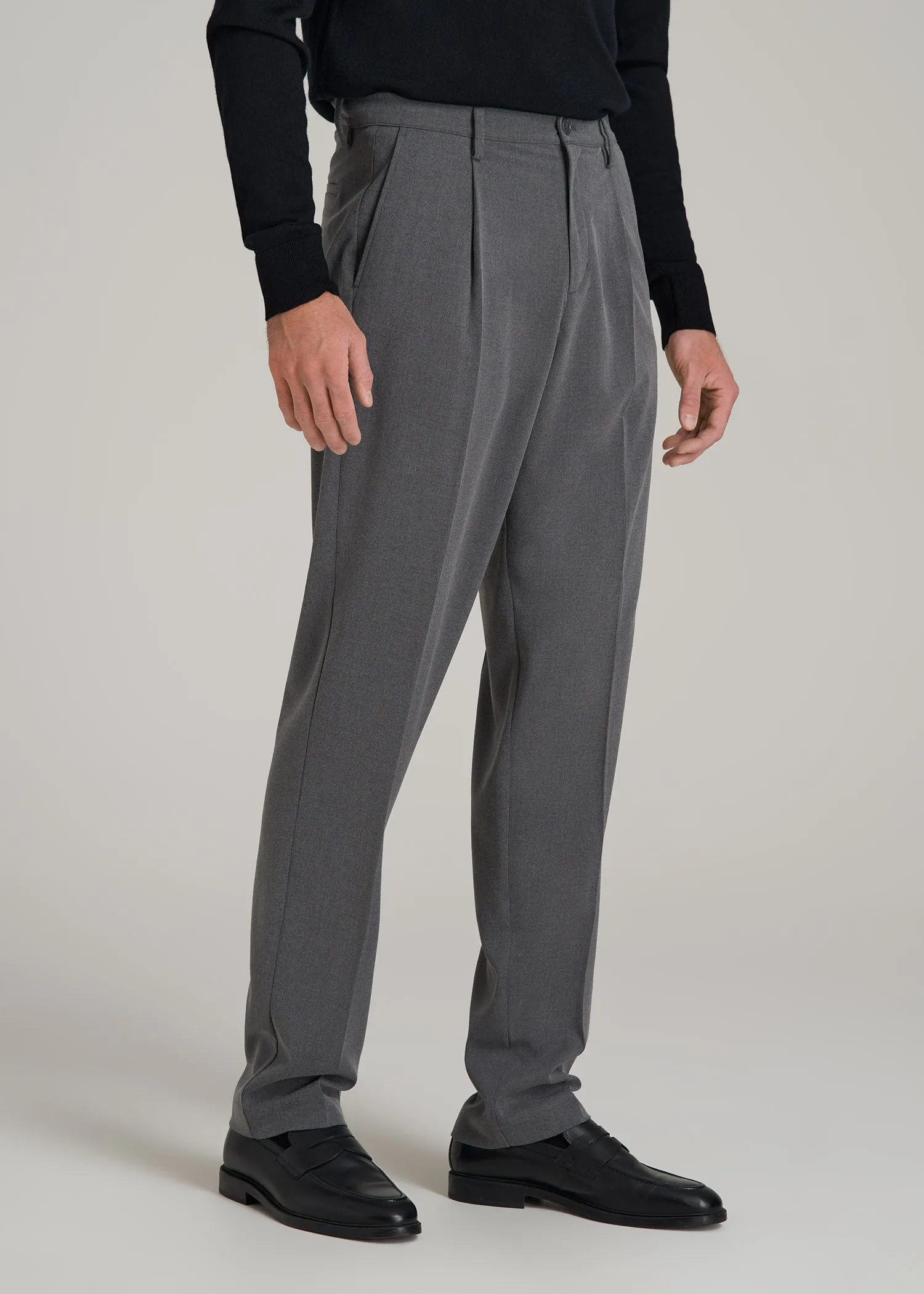 Tall Men's Relaxed Pleated Trouser in Charcoal Mix sold by American Tall product image thumbnail 4