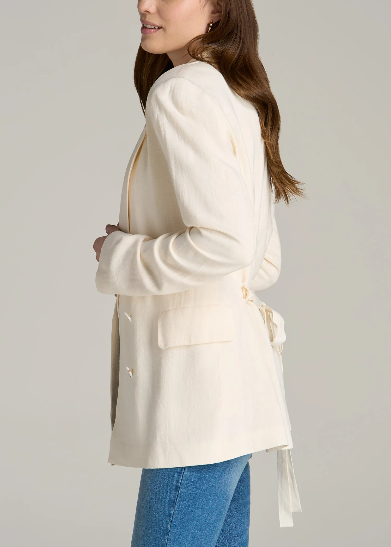 Linen Blend Tie Back Blazer For Tall Women in White Alyssum sold by American Tall product image thumbnail 3