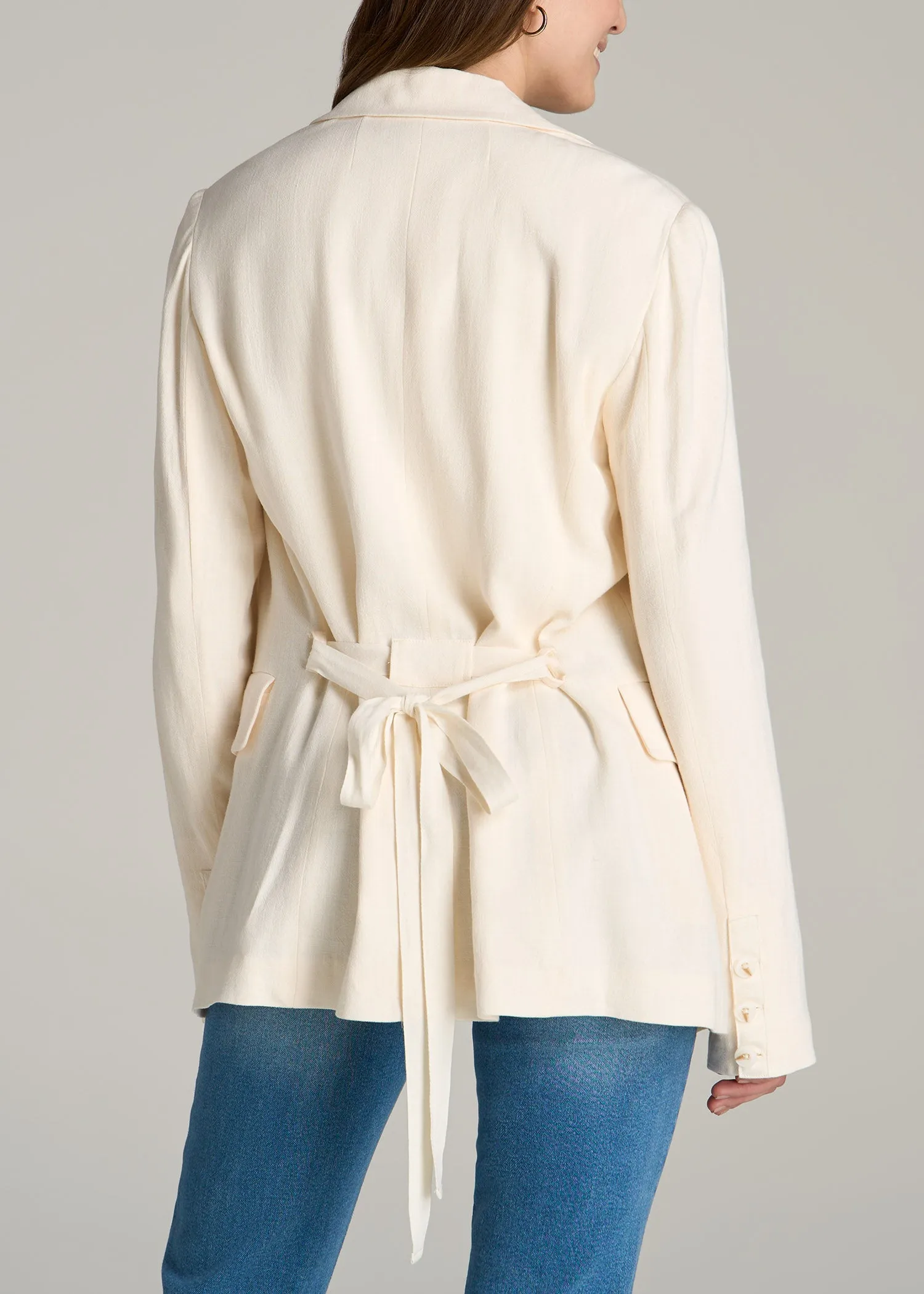 Linen Blend Tie Back Blazer For Tall Women in White Alyssum sold by American Tall product image thumbnail 5