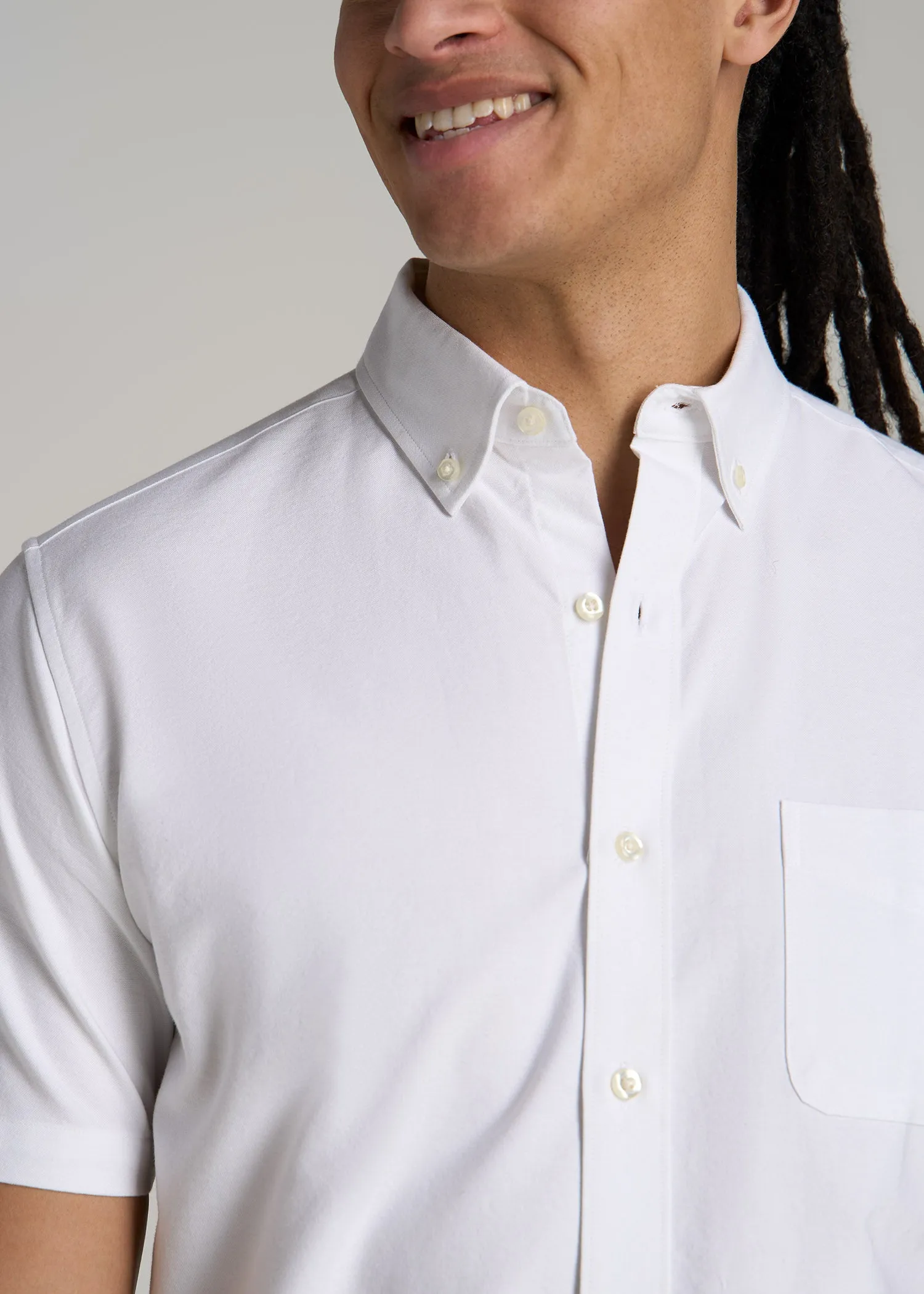 Short Sleeve Oxford Button Shirt For Tall Men in White sold by American Tall product image thumbnail 2