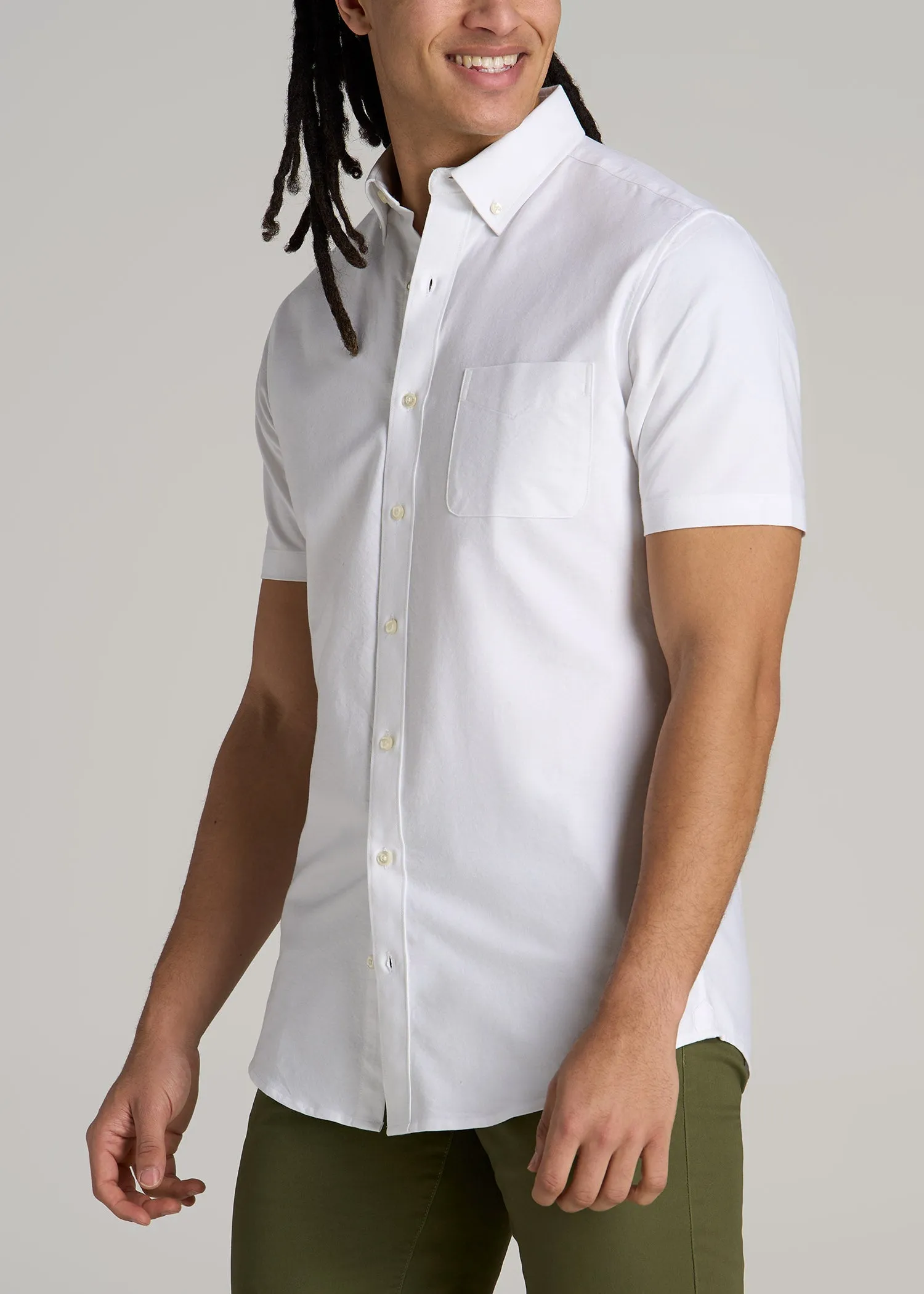 Short Sleeve Oxford Button Shirt For Tall Men in White sold by American Tall product image thumbnail 3