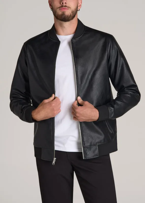 True Touch Leather Bomber Jacket for Tall Men in Black sold by American Tall