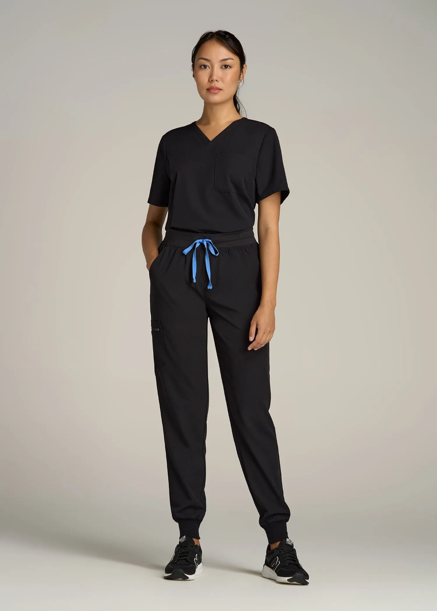 Short Sleeve V-Neck Scrub Top for Tall Women in Black sold by American Tall product image thumbnail 4