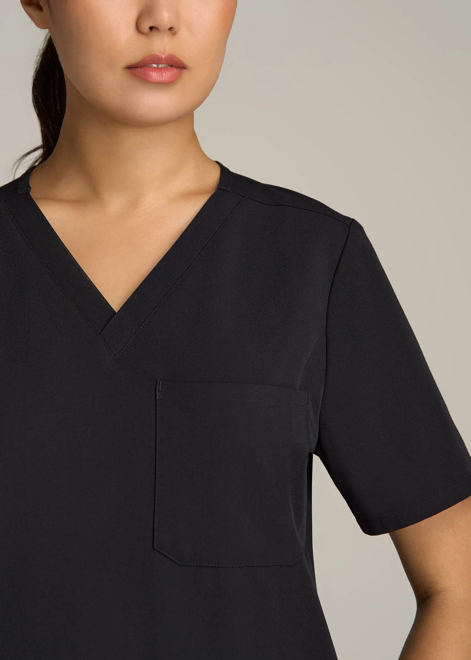 Short Sleeve V-Neck Scrub Top for Tall Women in Black sold by American Tall product image thumbnail 2