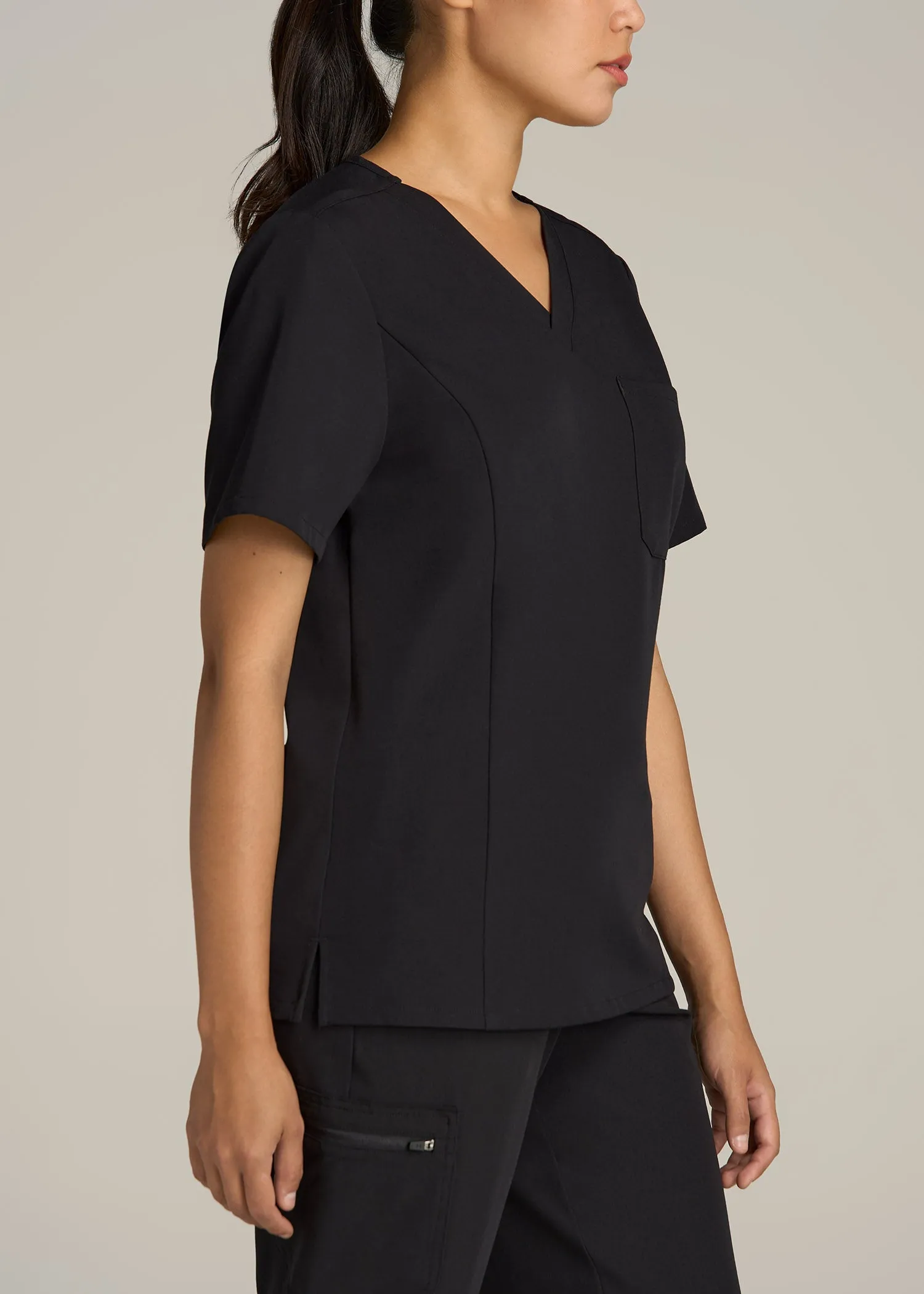 Short Sleeve V-Neck Scrub Top for Tall Women in Black sold by American Tall product image thumbnail 3