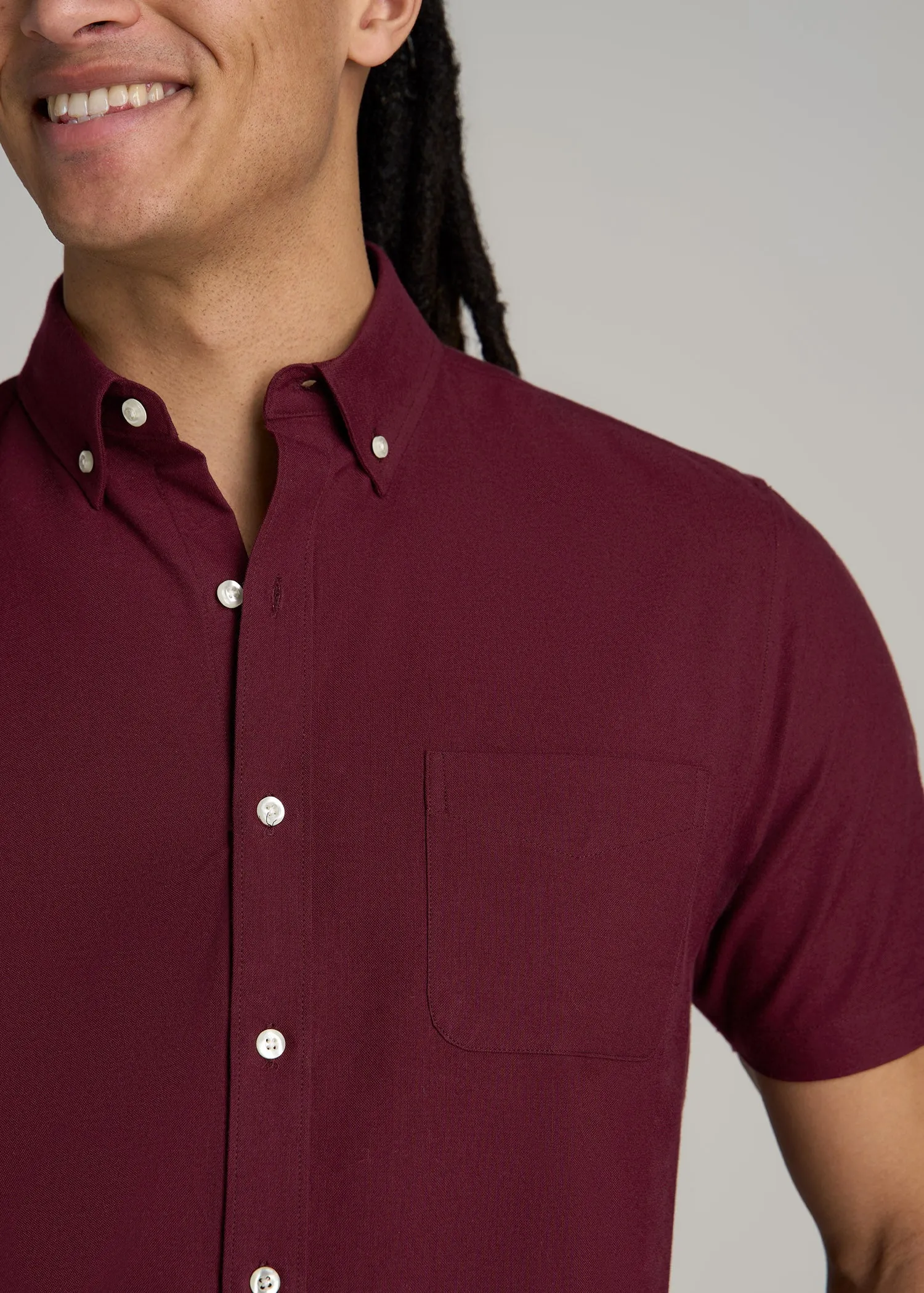 Short Sleeve Oxford Button Shirt For Tall Men in Dark Cherry sold by American Tall product image thumbnail 2