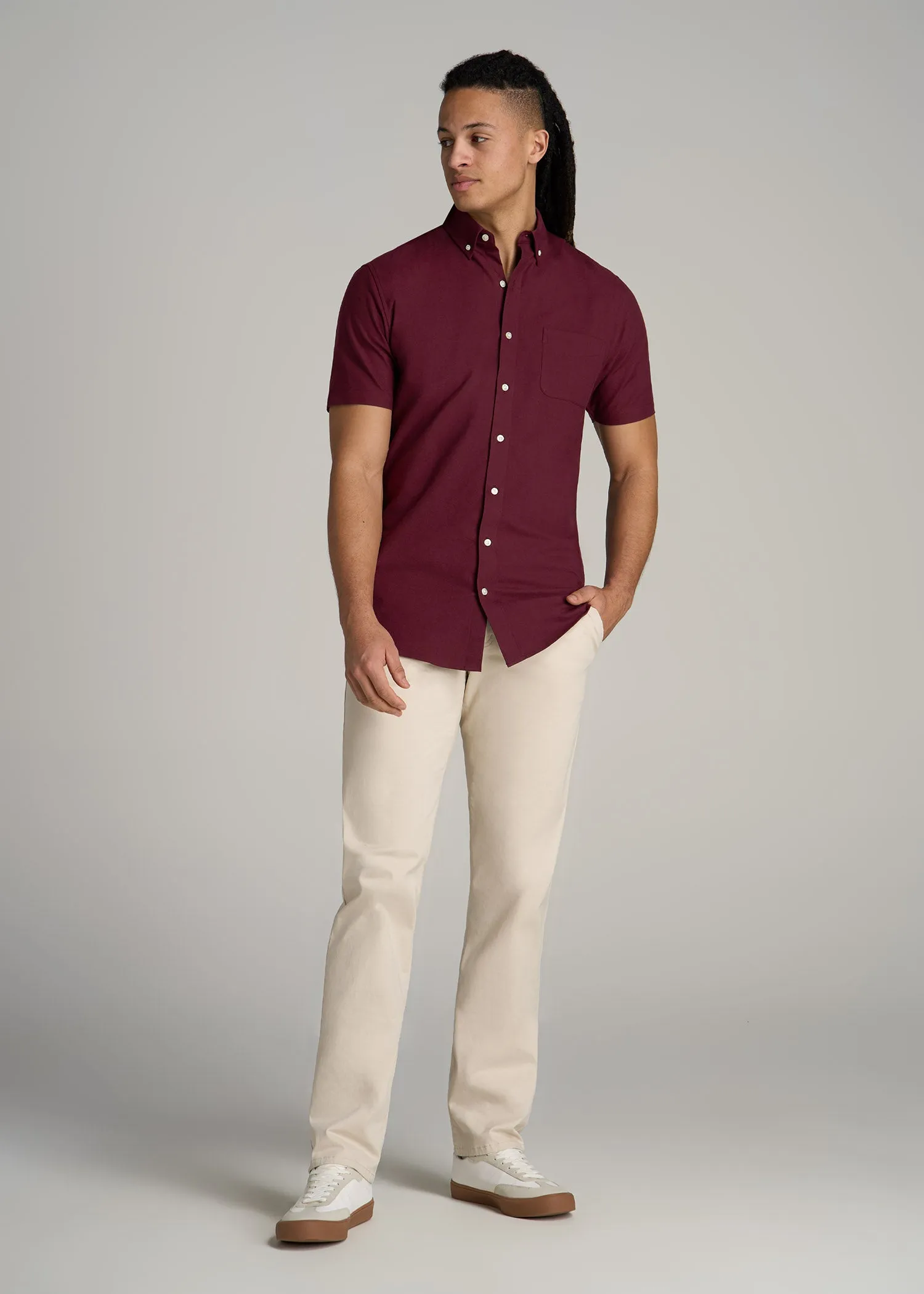 Short Sleeve Oxford Button Shirt For Tall Men in Dark Cherry sold by American Tall product image thumbnail 4