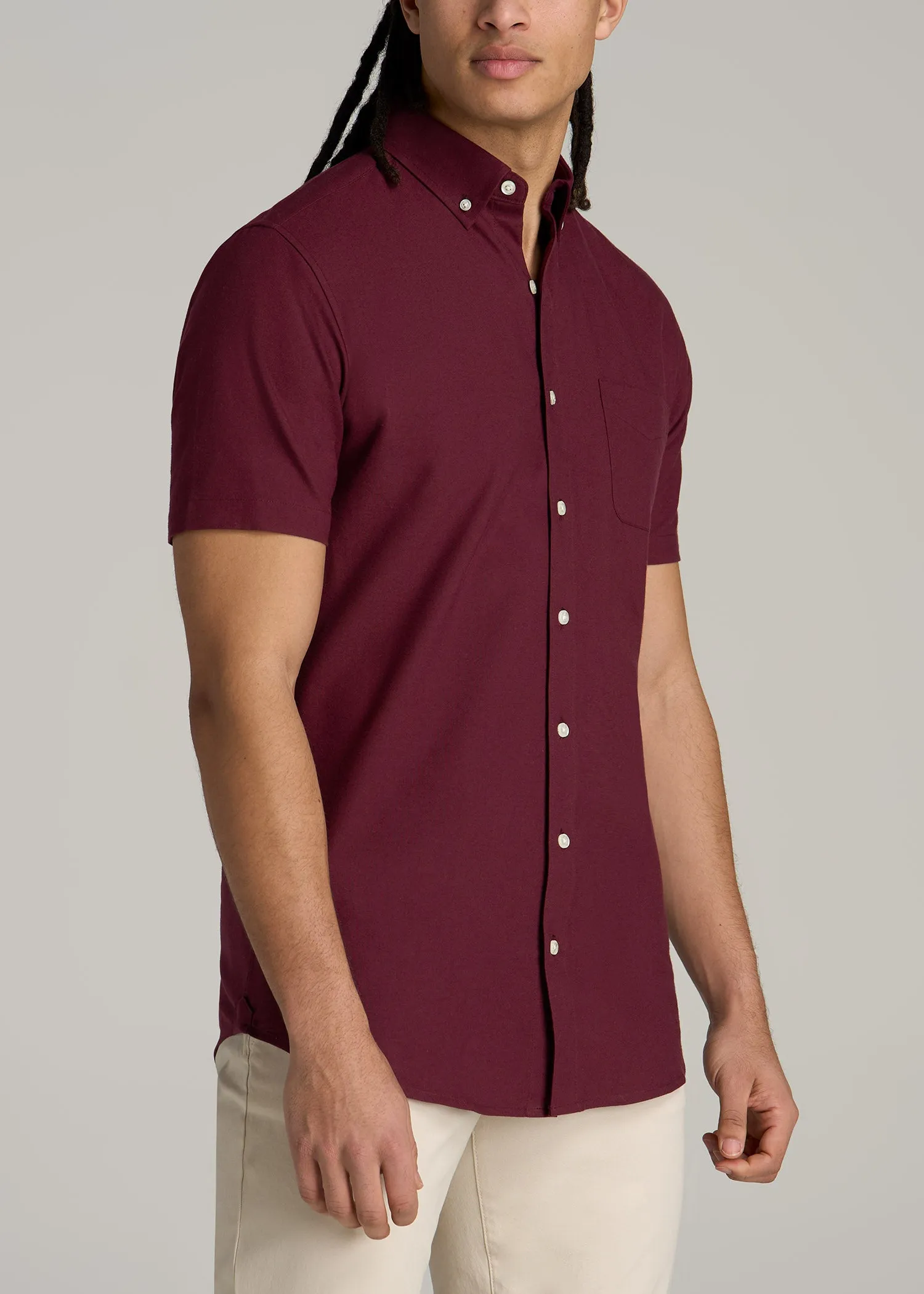 Short Sleeve Oxford Button Shirt For Tall Men in Dark Cherry sold by American Tall product image thumbnail 3