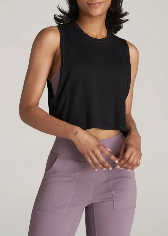Athletic Cropped Muscle Tank Top for Tall Women in Black sold by American Tall