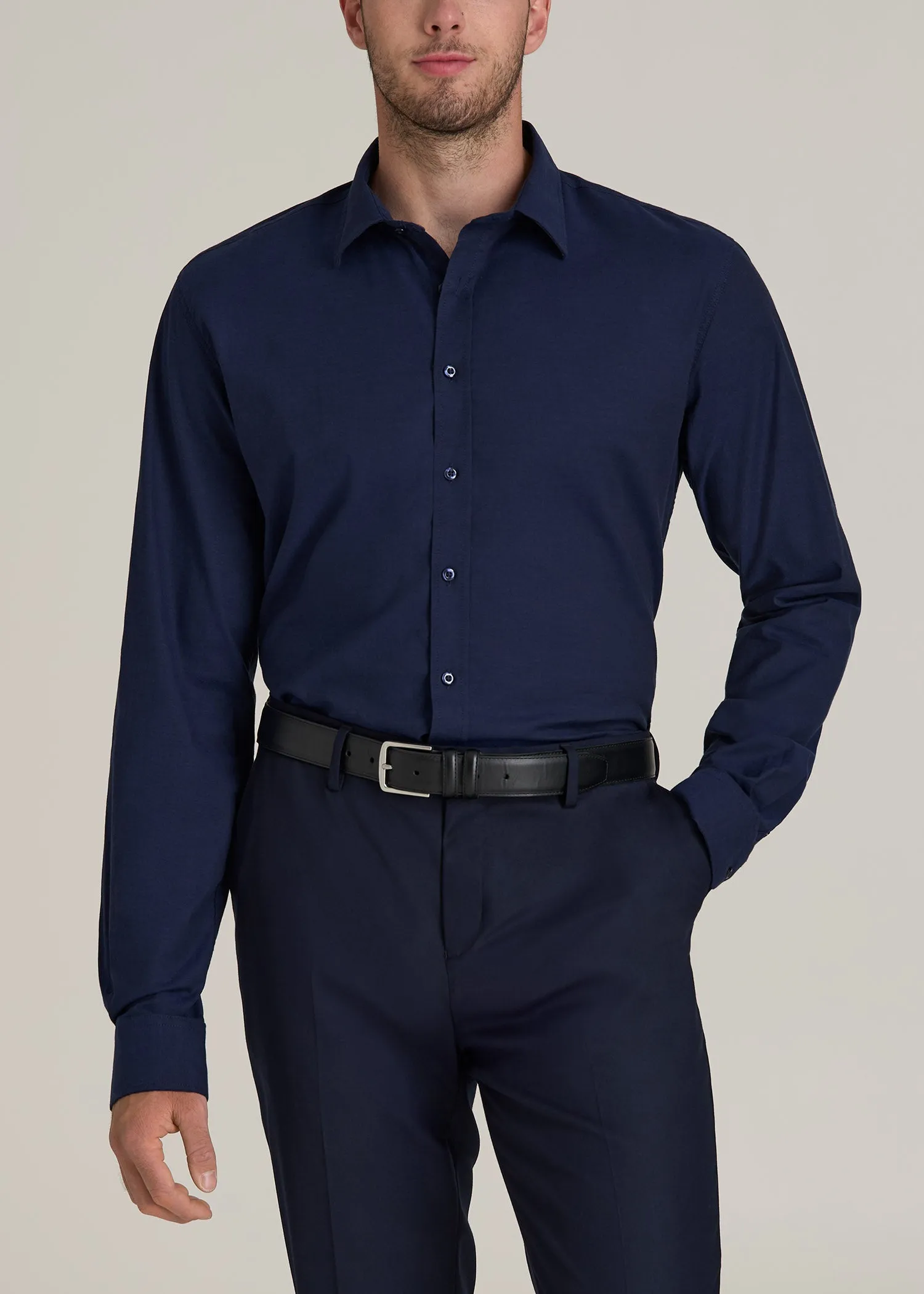 Oskar Button-Up Dress Shirt for Tall Men in Deep Blue Mix sold by American Tall