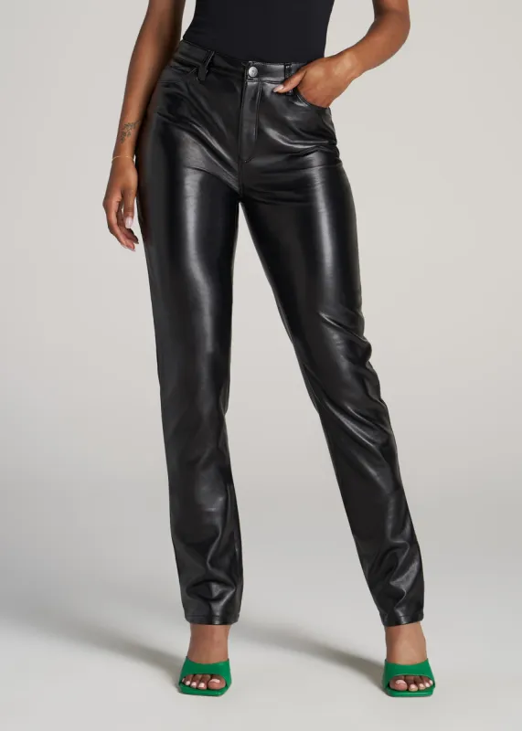 True Touch Leather SLIM Pants for Tall Women in Black sold by American Tall