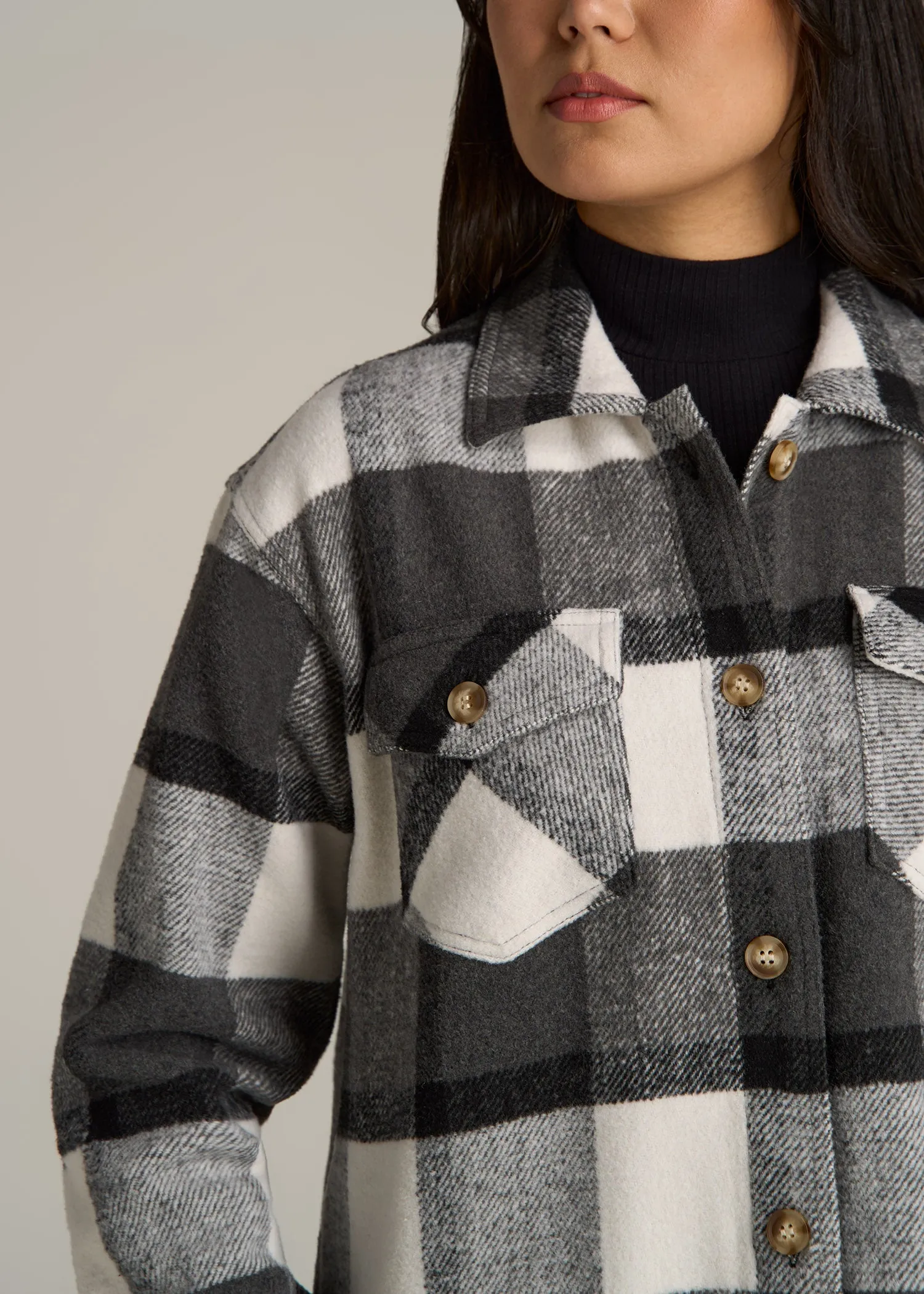 Flannel Shacket for Tall Women in Grey and Black Plaid sold by American Tall product image thumbnail 2
