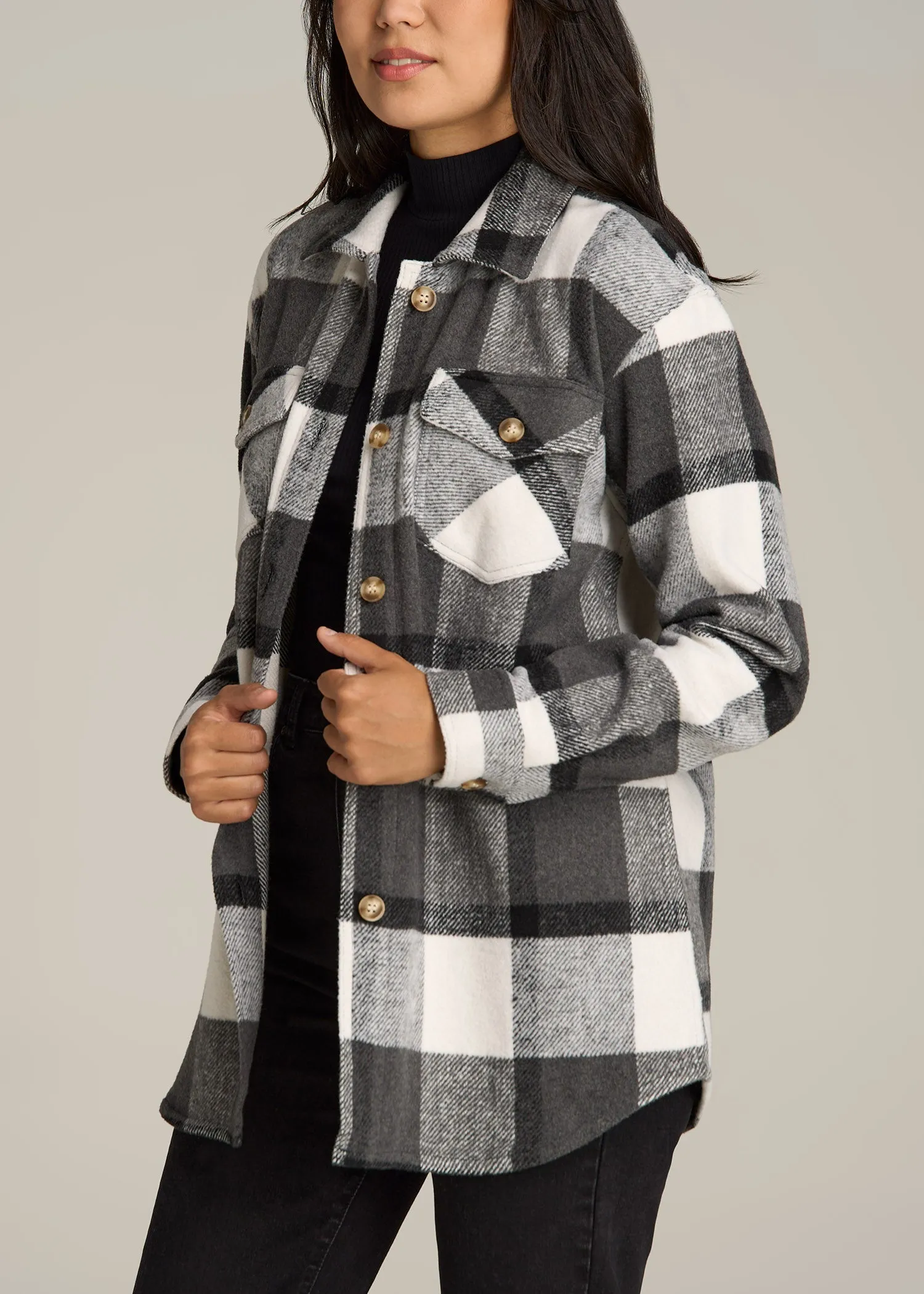 Flannel Shacket for Tall Women in Grey and Black Plaid sold by American Tall product image thumbnail 3