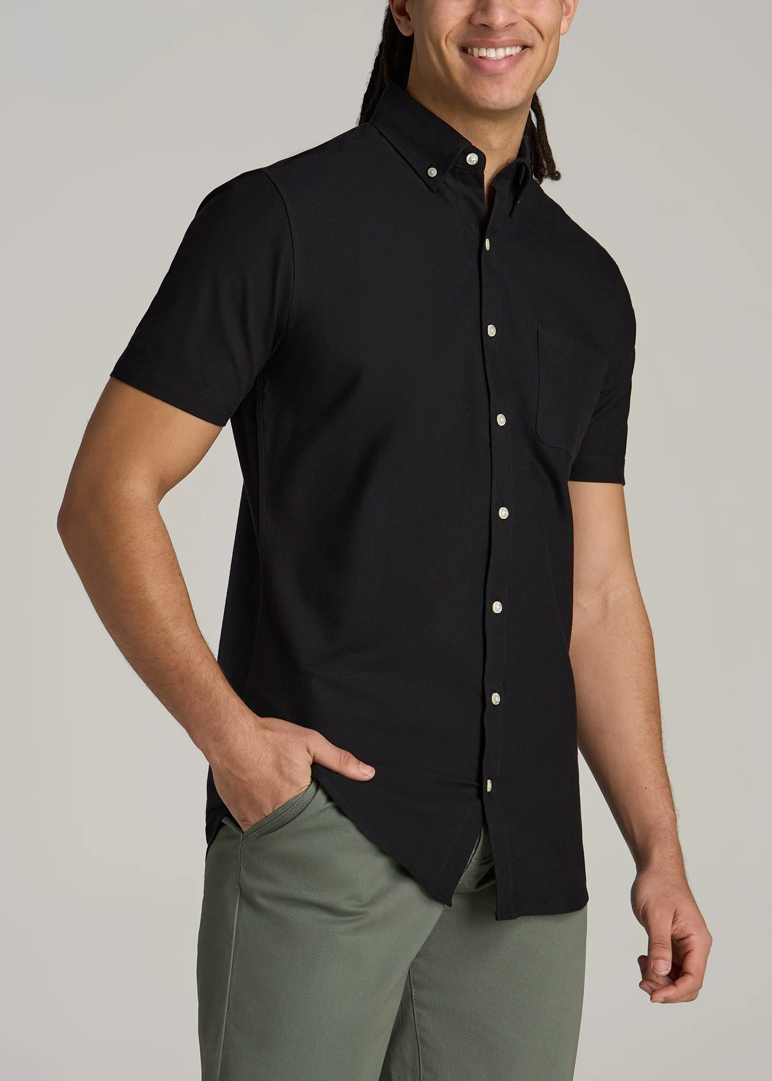 Short Sleeve Oxford Button Shirt For Tall Men in Black sold by American Tall product image thumbnail 3
