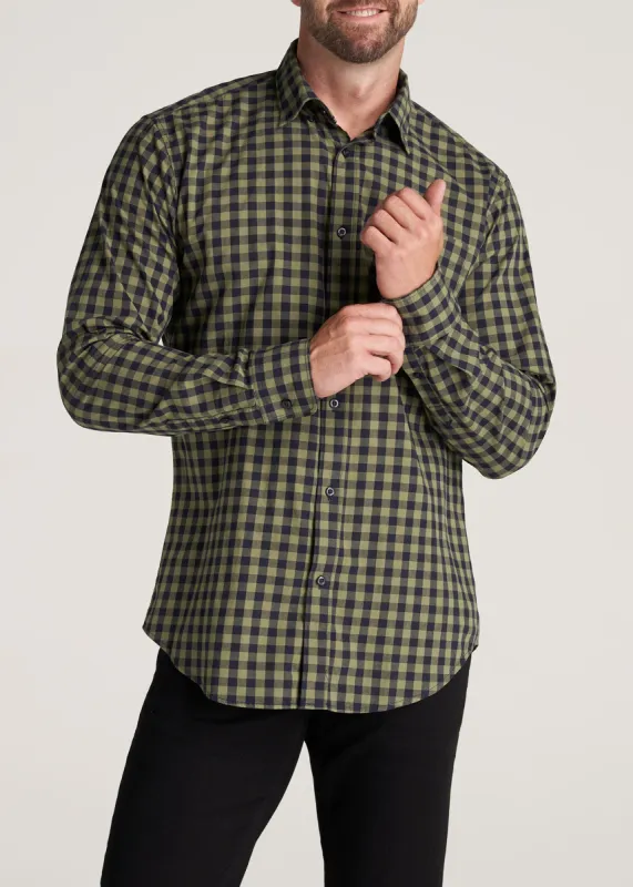 Soft-Wash Button-Up Shirt for Tall Men in Midnight Blue & Olive Green Plaid sold by American Tall