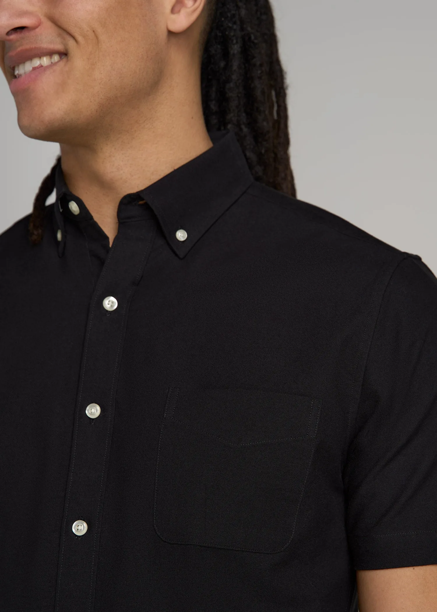 Short Sleeve Oxford Button Shirt For Tall Men in Black sold by American Tall product image thumbnail 2
