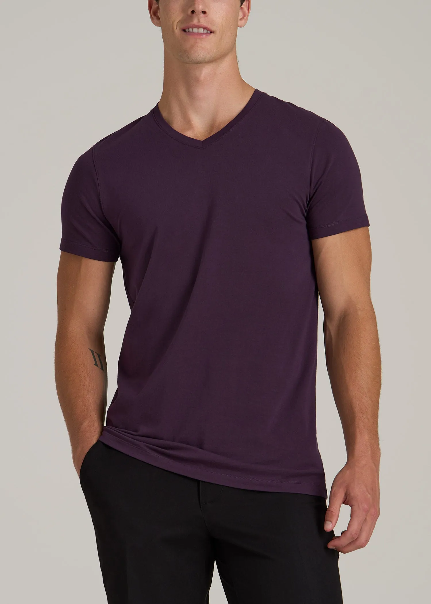 The Essential MODERN-FIT V-Neck Tee for Tall Men in Midnight Plum sold by American Tall