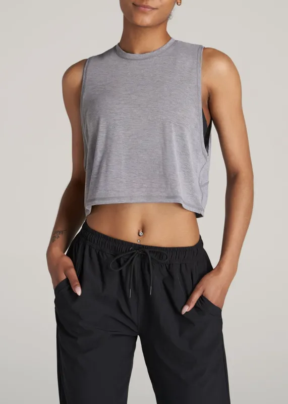 Athletic Cropped Muscle Tank Top for Tall Women in Grey Mix sold by American Tall