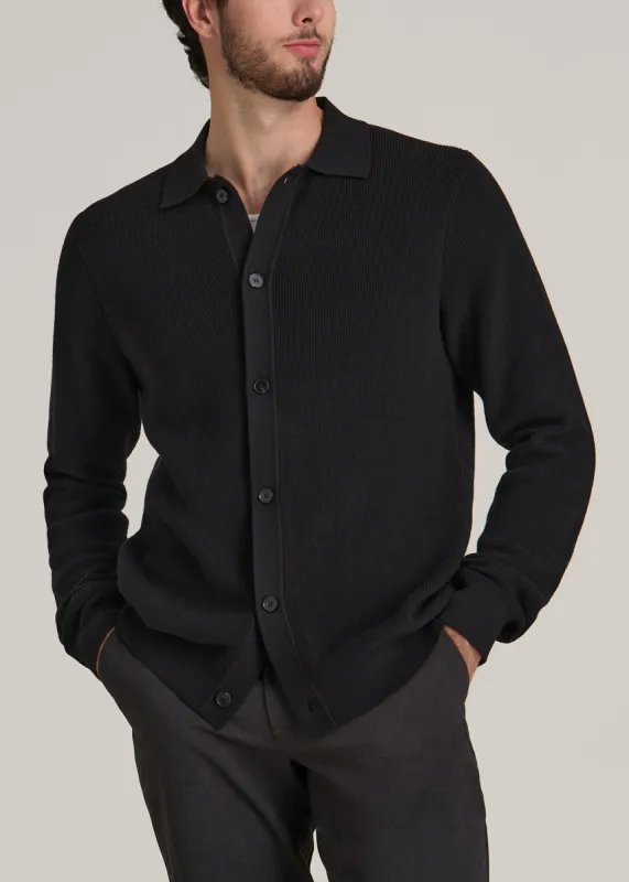 Sweater Polo Cardigan for Tall Men in Black sold by American Tall