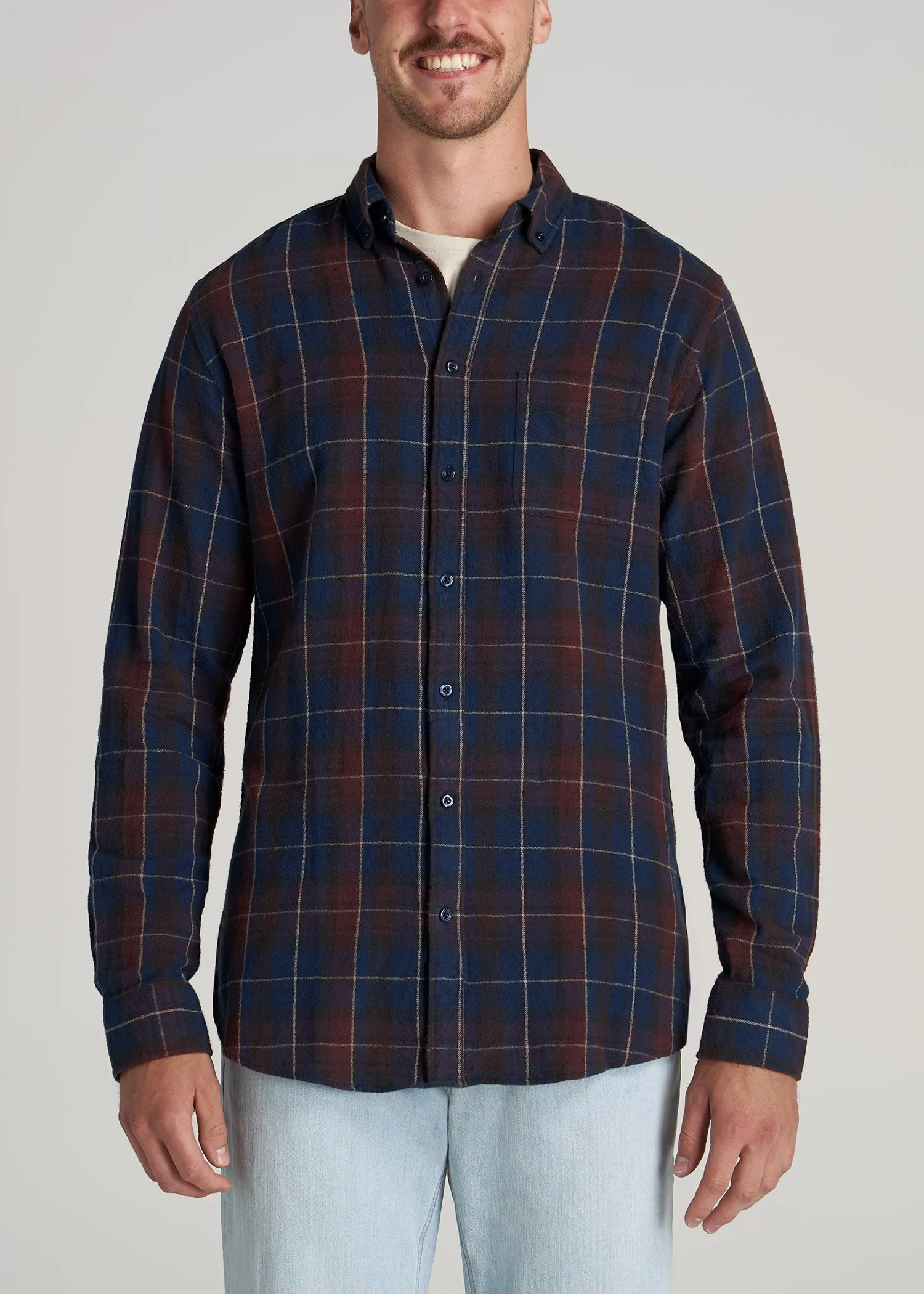Men's Tall Nelson Button-Up Shirt in Port & Dark Cobalt Plaid sold by American Tall