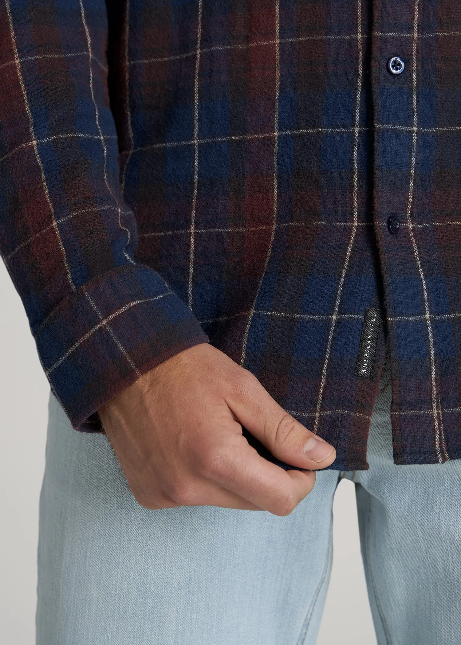 Men's Tall Nelson Button-Up Shirt in Port & Dark Cobalt Plaid sold by American Tall product image thumbnail 2