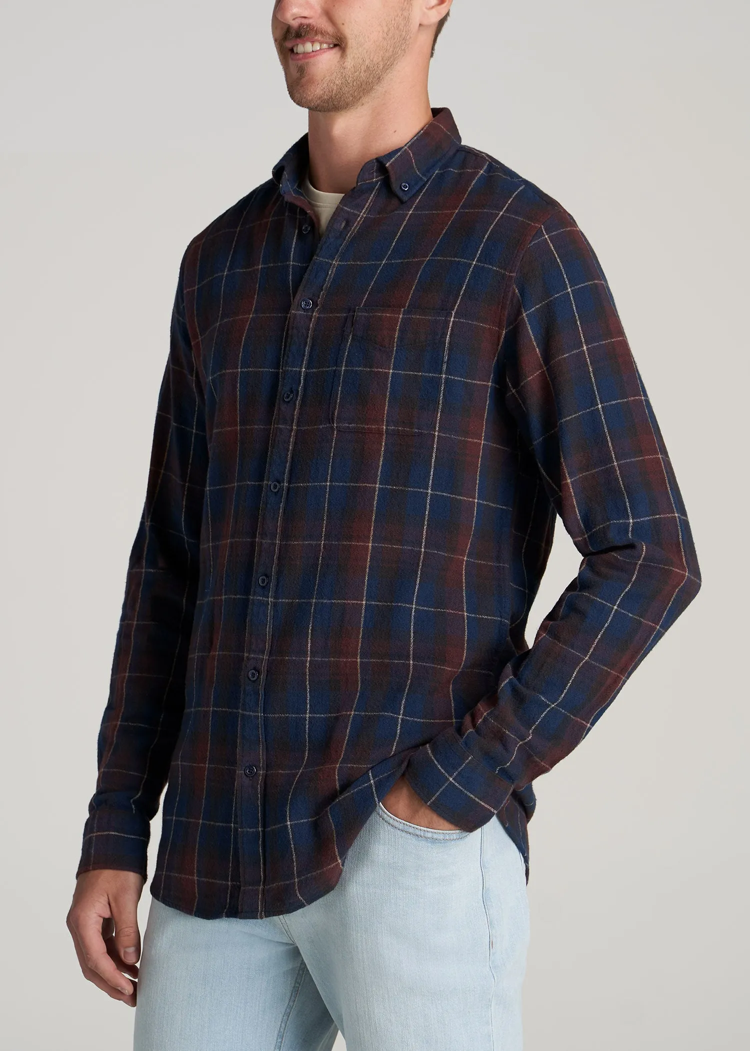 Men's Tall Nelson Button-Up Shirt in Port & Dark Cobalt Plaid sold by American Tall product image thumbnail 3