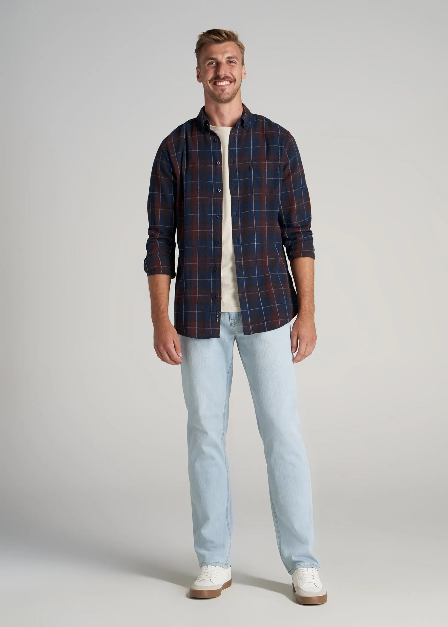 Men's Tall Nelson Button-Up Shirt in Port & Dark Cobalt Plaid sold by American Tall product image thumbnail 4