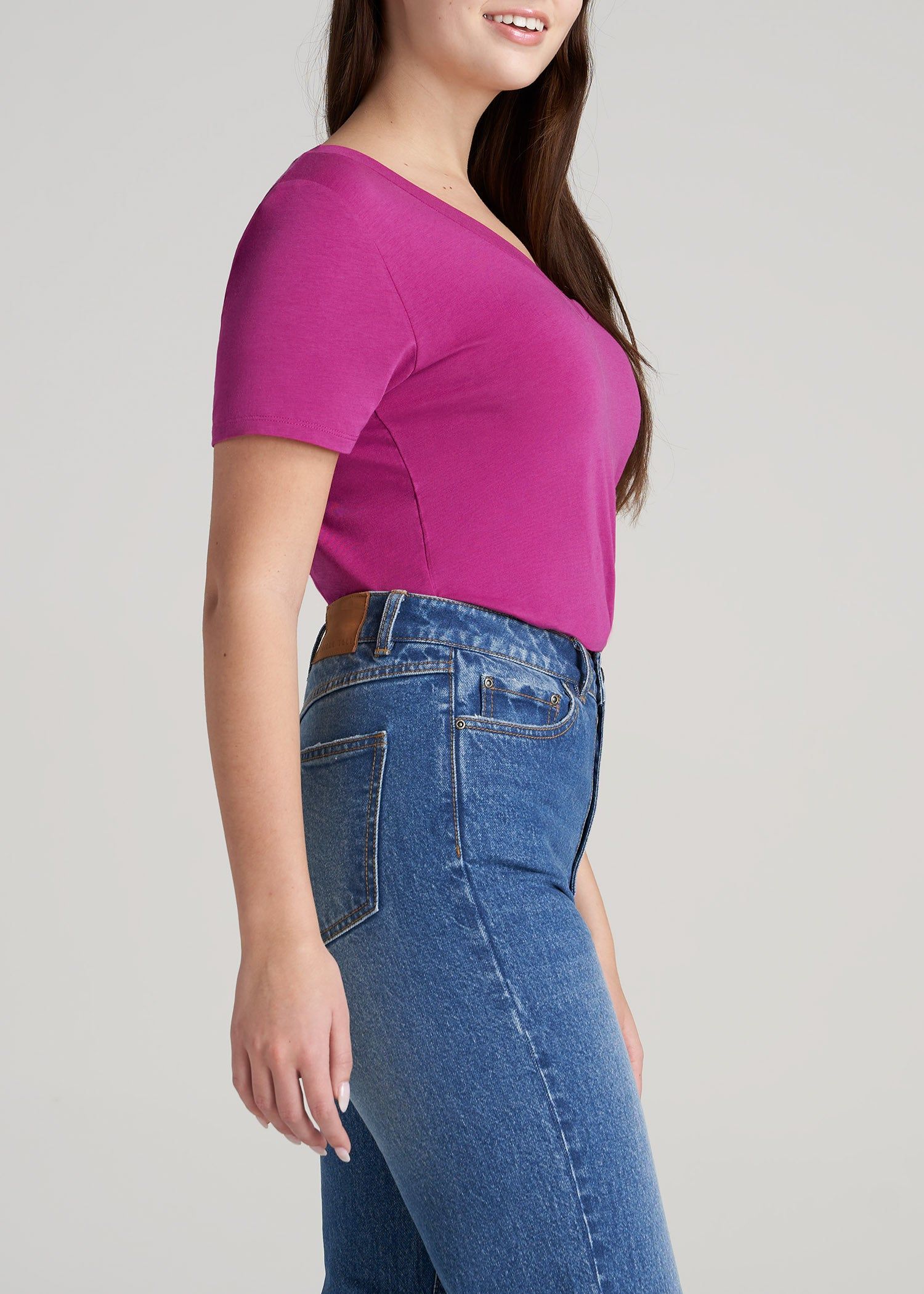 Women's Tall Scoop V-Neck Tee in Pink Orchid sold by American Tall product image thumbnail 3