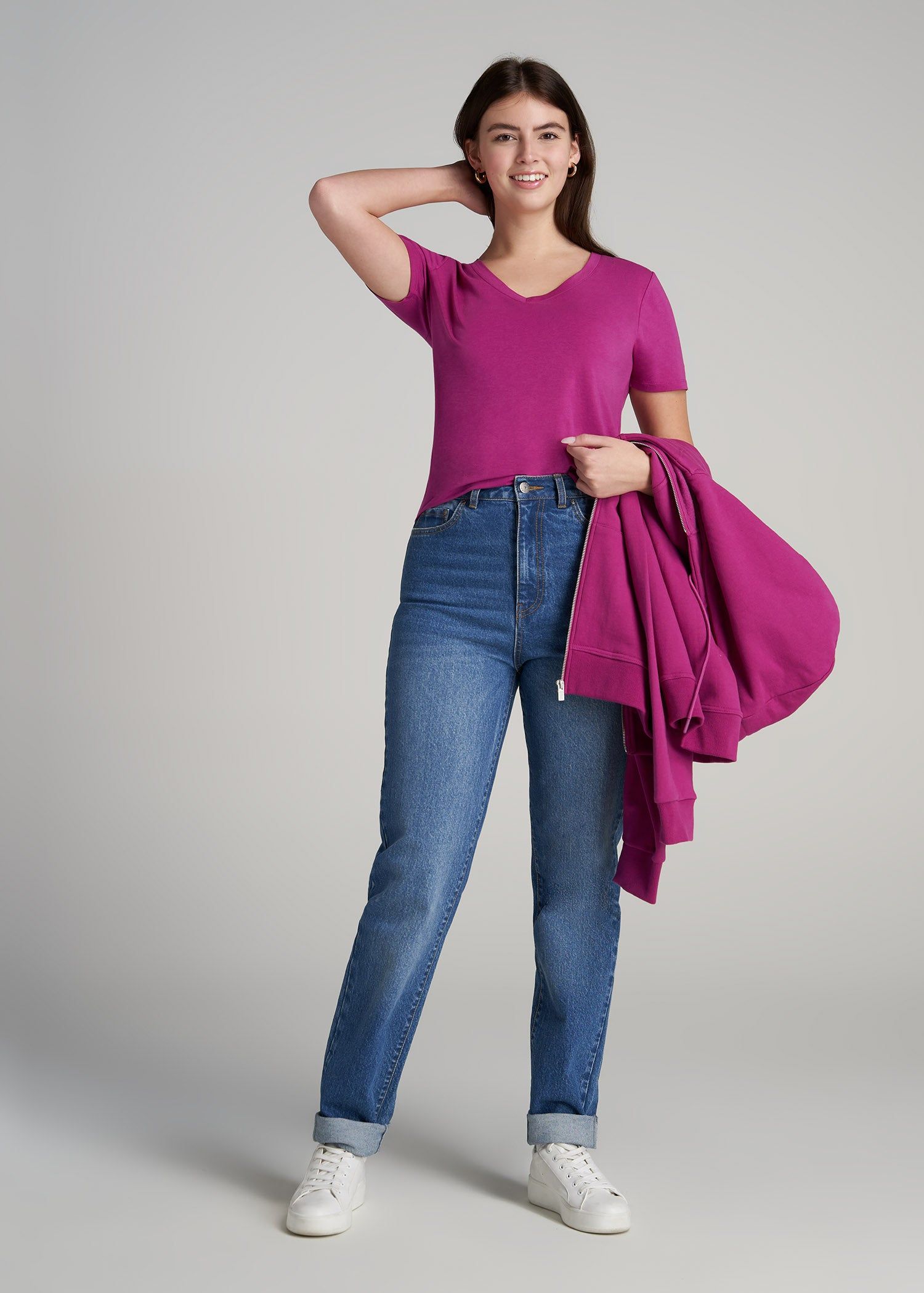 Women's Tall Scoop V-Neck Tee in Pink Orchid sold by American Tall product image thumbnail 4