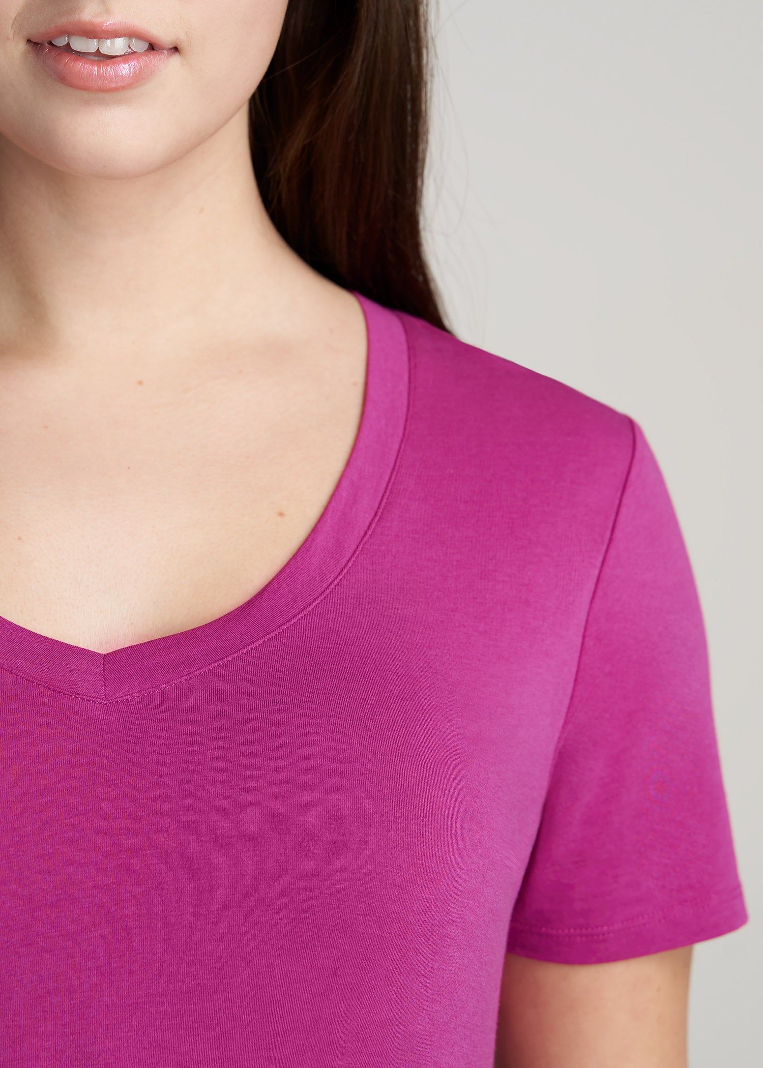 Women's Tall Scoop V-Neck Tee in Pink Orchid sold by American Tall product image thumbnail 2