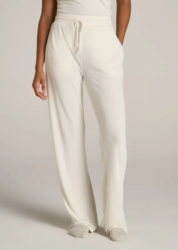 Open-Bottom Waffle Lounge Pants for Tall Women in White Alyssum sold by American Tall