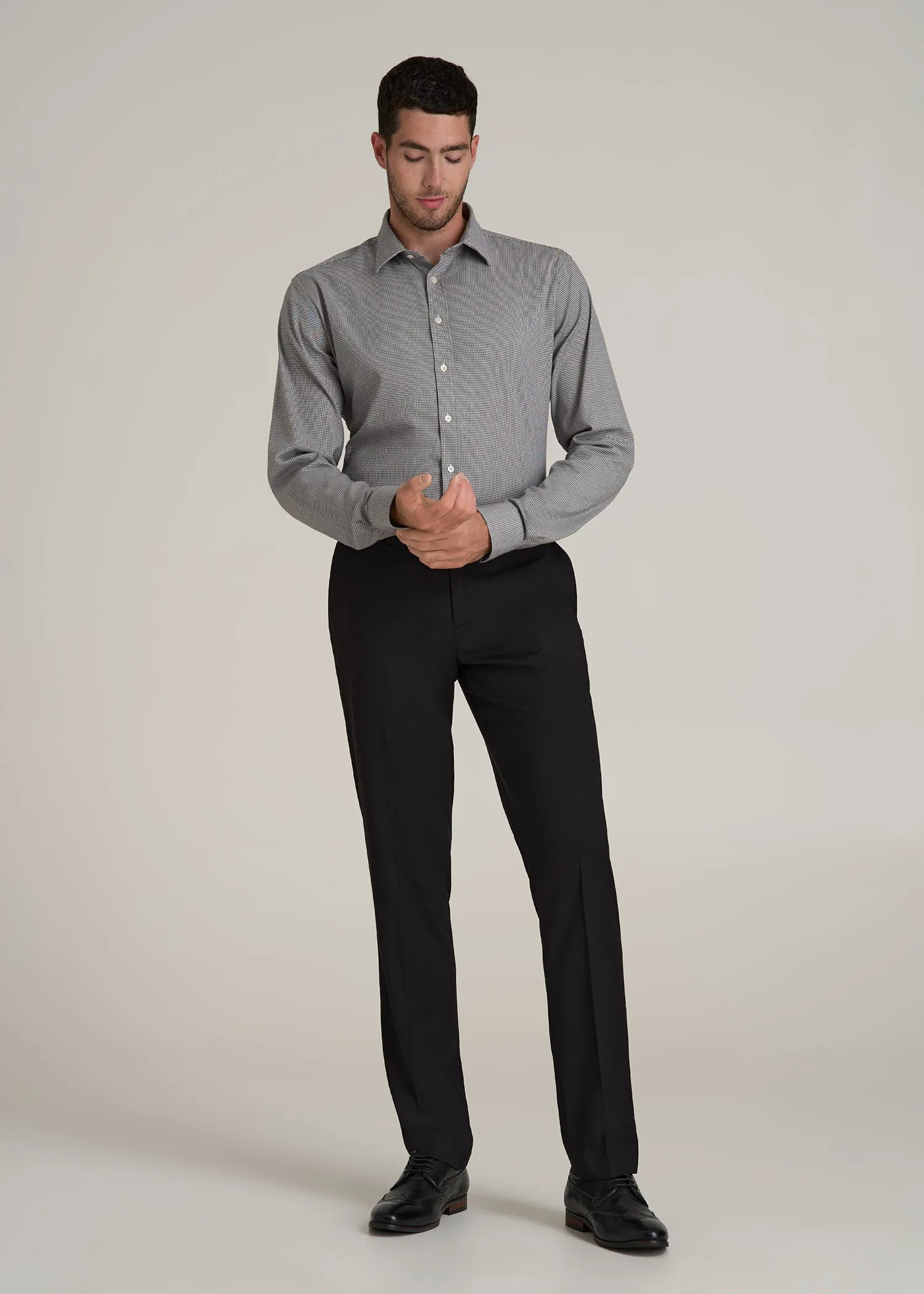 Oskar Button-Up Dress Shirt for Tall Men in Chocolate Houndstooth sold by American Tall product image thumbnail 4