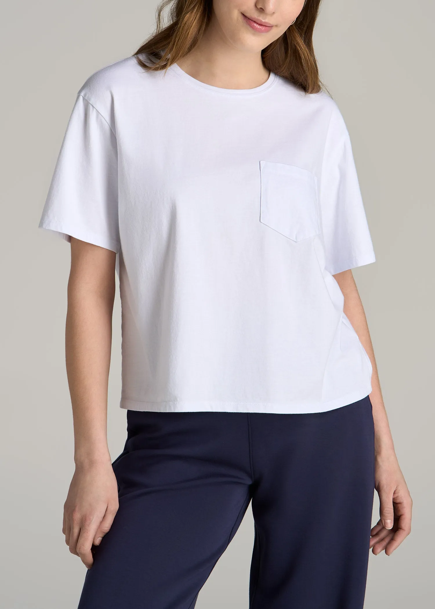 Boxy Short Sleeve T-Shirt for Tall Women in Bright White sold by American Tall