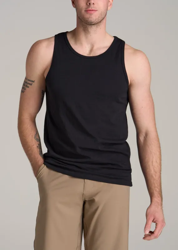 The Essentials: Men's Tall SLIM-FIT Beach Tank Top in Black sold by American Tall