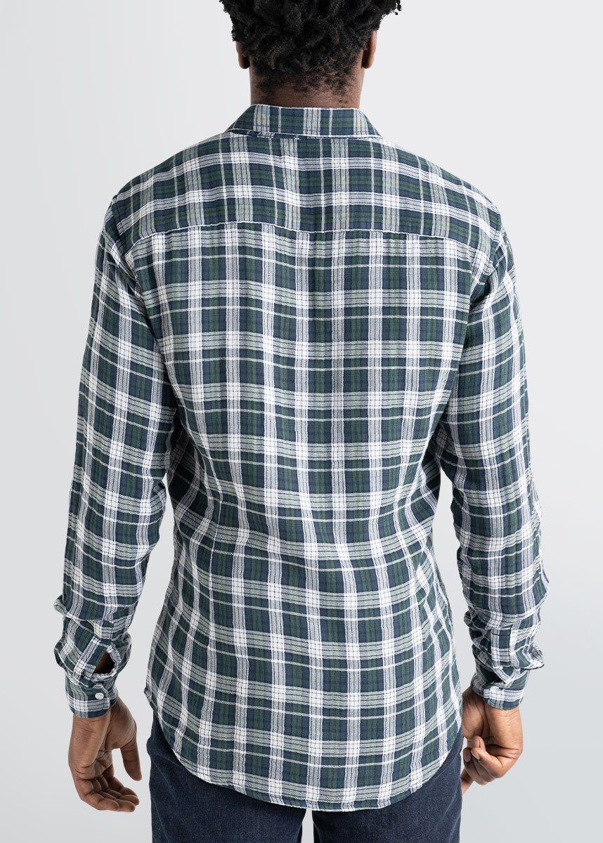 Double-Weave Button-Up Shirt for Tall Men in Forest Green & White Plaid sold by American Tall product image thumbnail 5