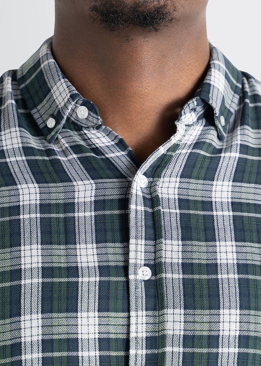 Double-Weave Button-Up Shirt for Tall Men in Forest Green & White Plaid sold by American Tall product image thumbnail 2