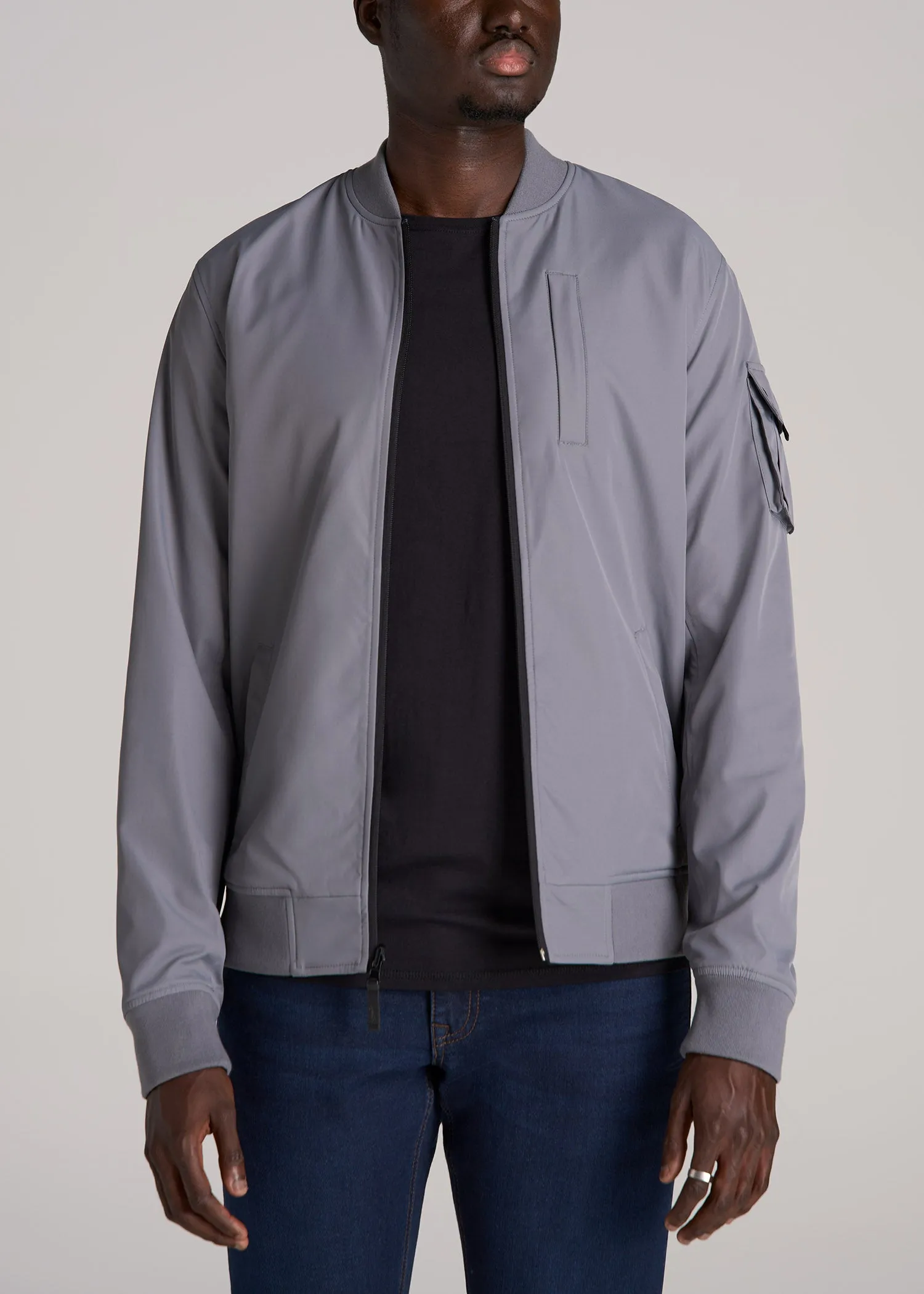 Reversible Bomber Jacket for Tall Men in Fossil Grey and Black sold by American Tall