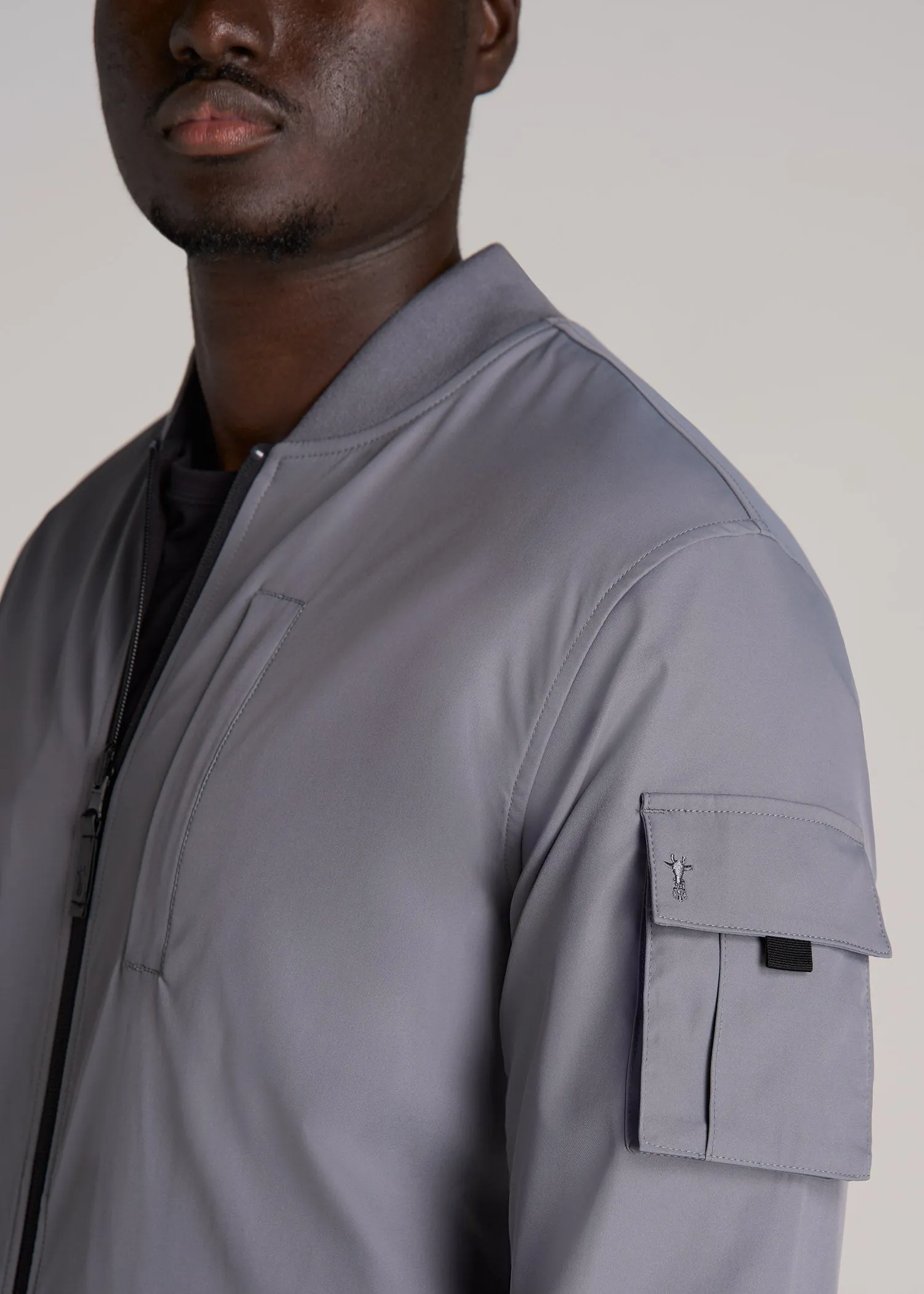 Reversible Bomber Jacket for Tall Men in Fossil Grey and Black sold by American Tall product image thumbnail 3