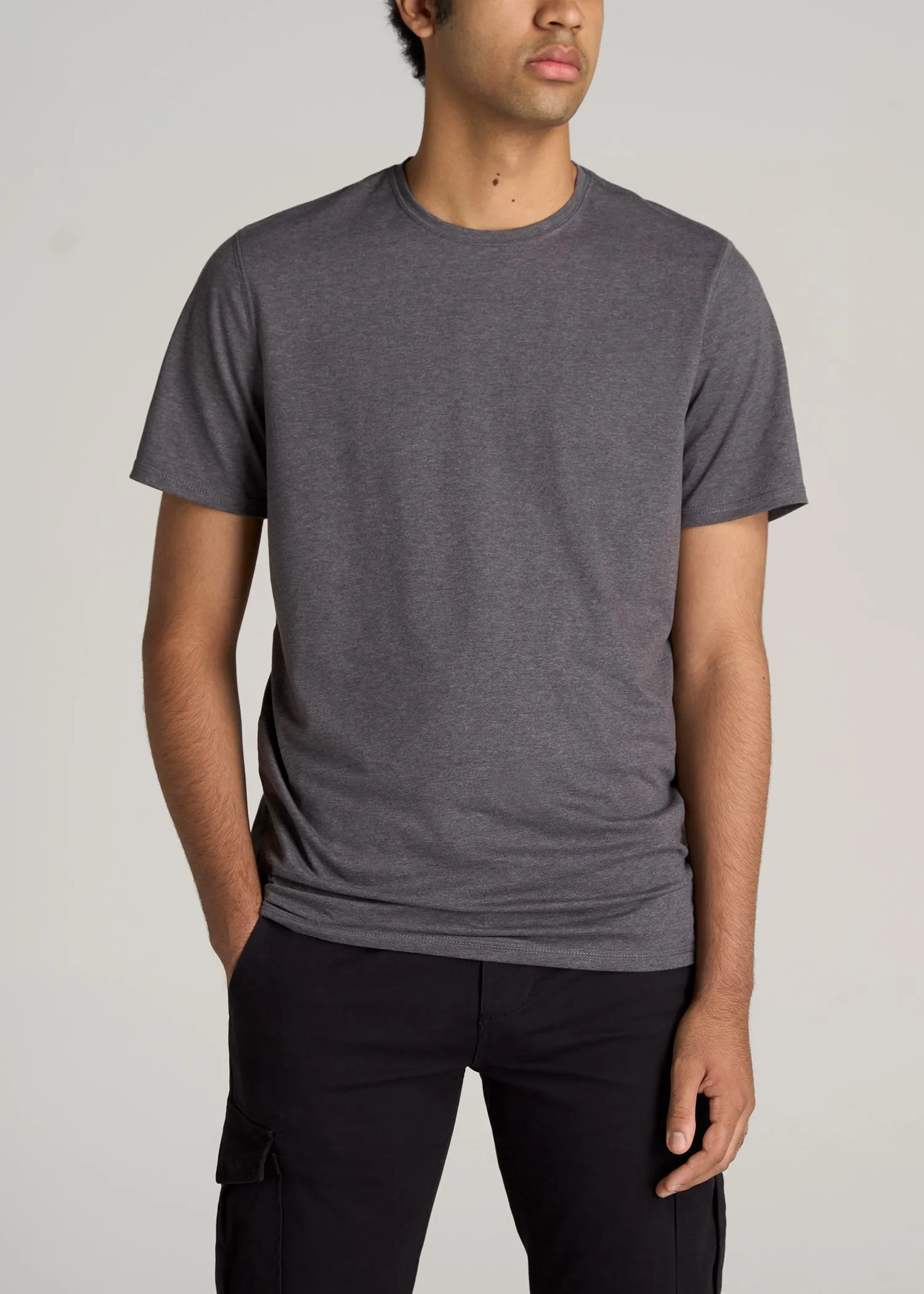 The Essential REGULAR-FIT Crew-Neck Men's Tall Tees in Charcoal Mix sold by American Tall