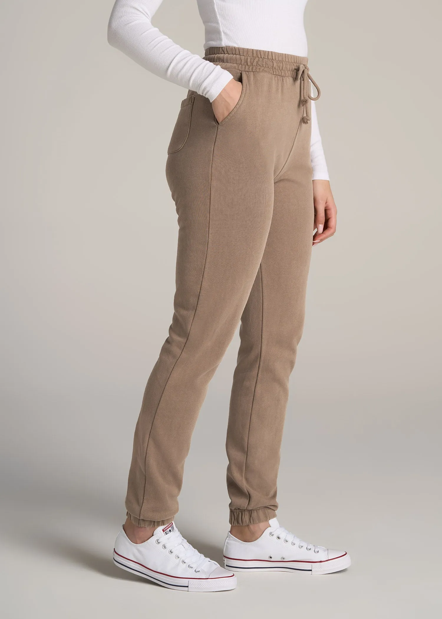 Wearever Fleece Slim Fit High-Waisted Garment Dye Sweatpants for Tall Women in Latte sold by American Tall product image thumbnail 3