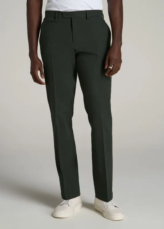Textured Garment Washed Stretch Cotton Suit Pants for Tall Men in Dark Olive Green sold by American Tall