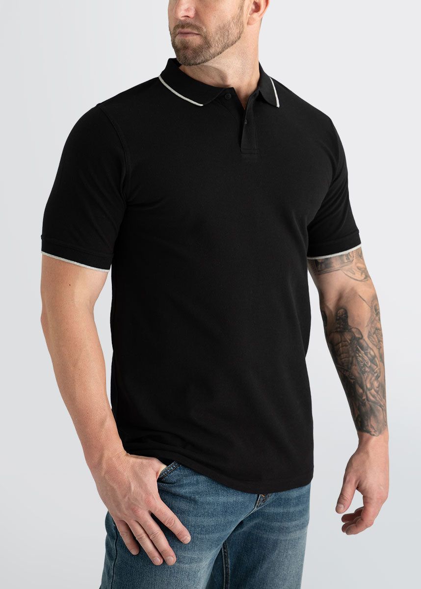 Tipped Men's Tall Polo Shirt in Black & Grey sold by American Tall