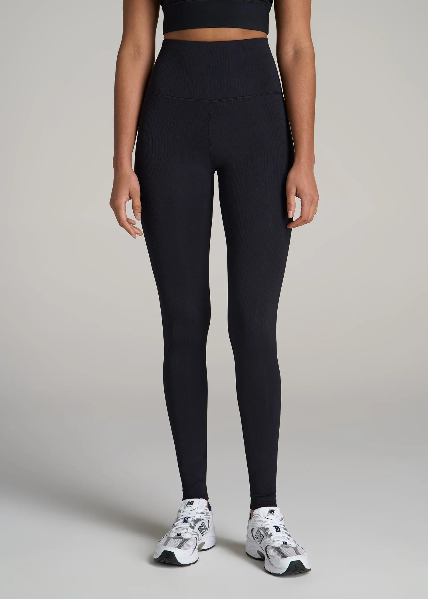 Balance High-Rise Leggings for Tall Women in Ribbed Black sold by American Tall